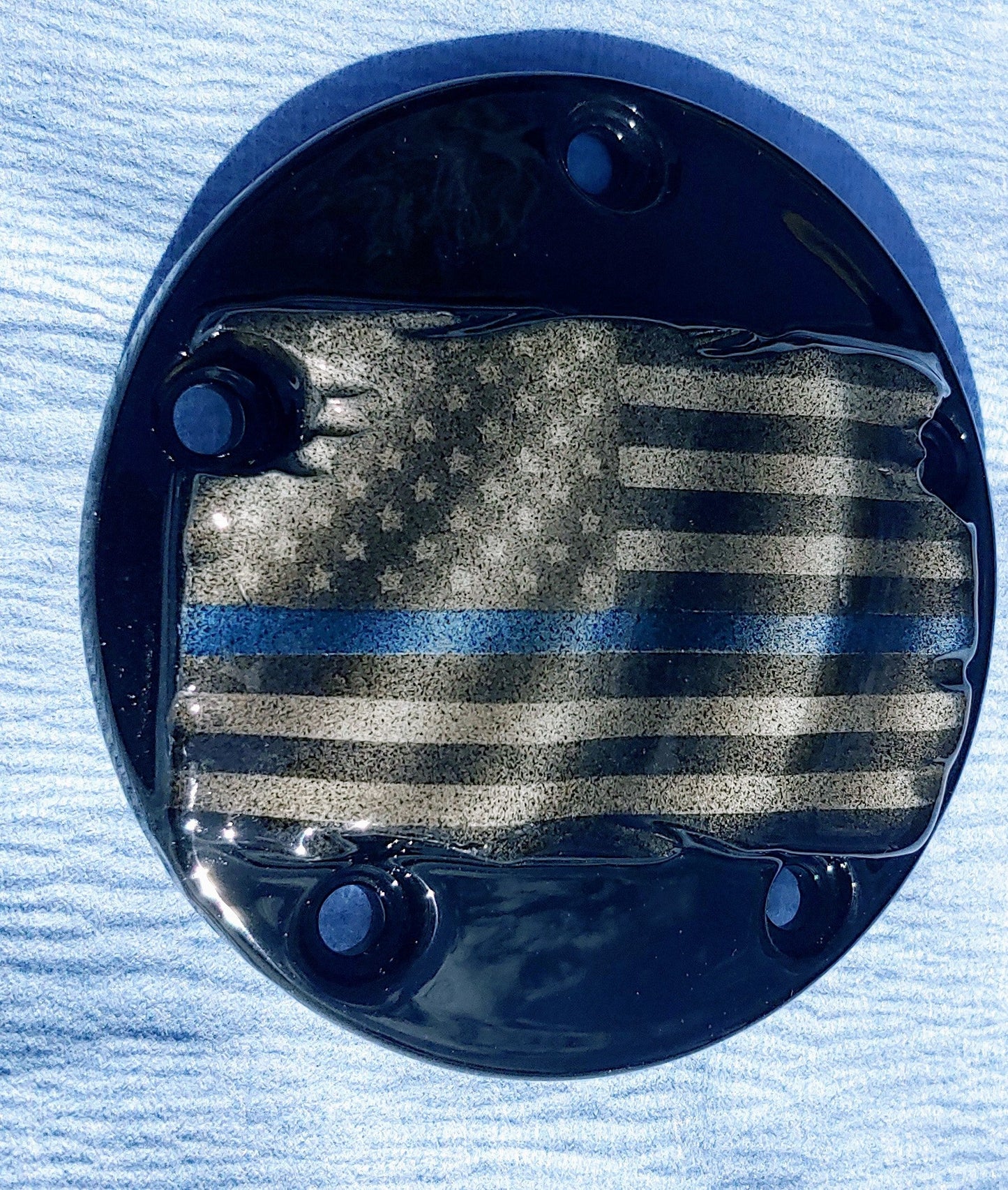 Tattered Thin Blue Line derby cover and points cover