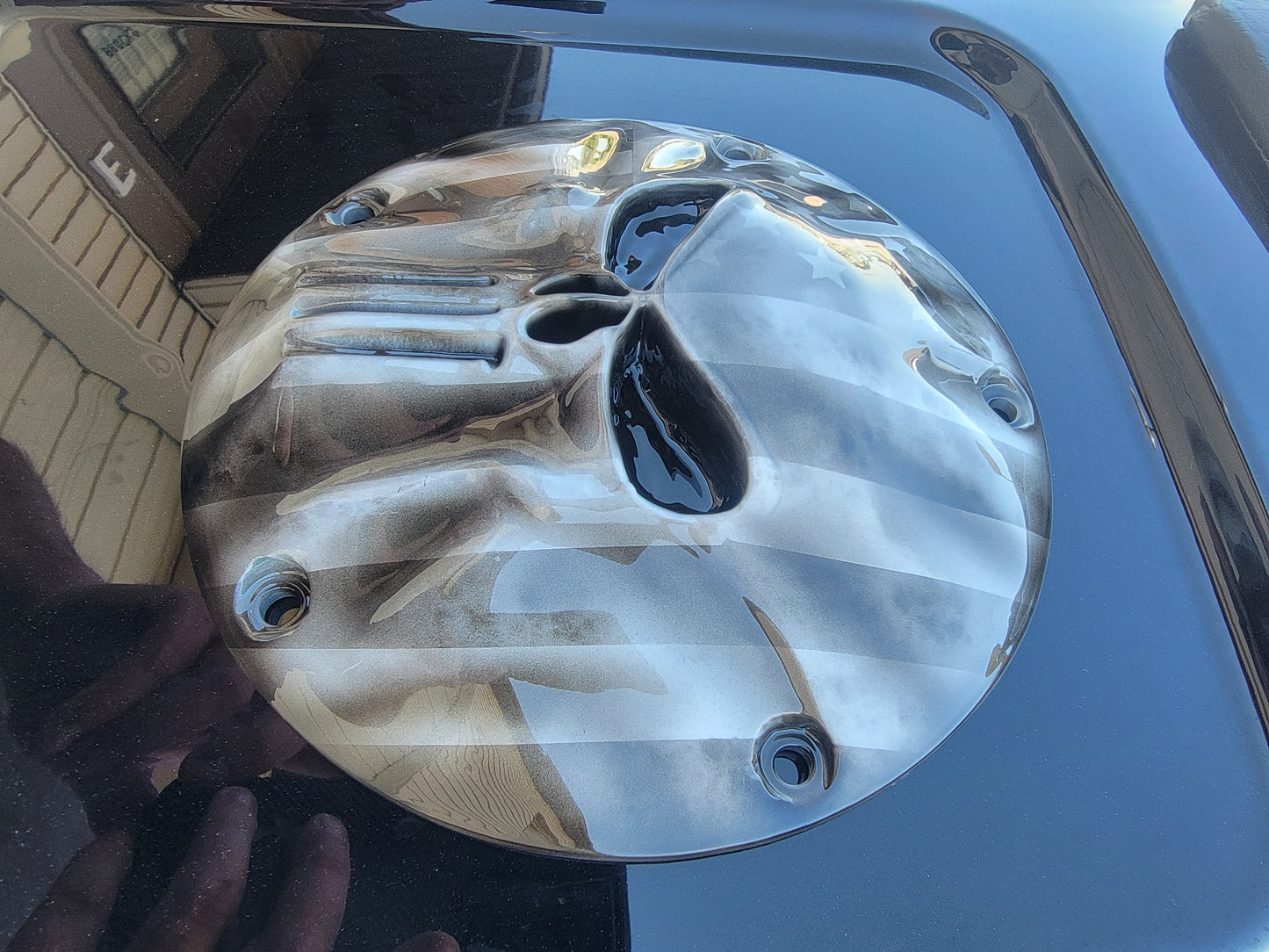 Punisher worn American Flag Harley derby cover