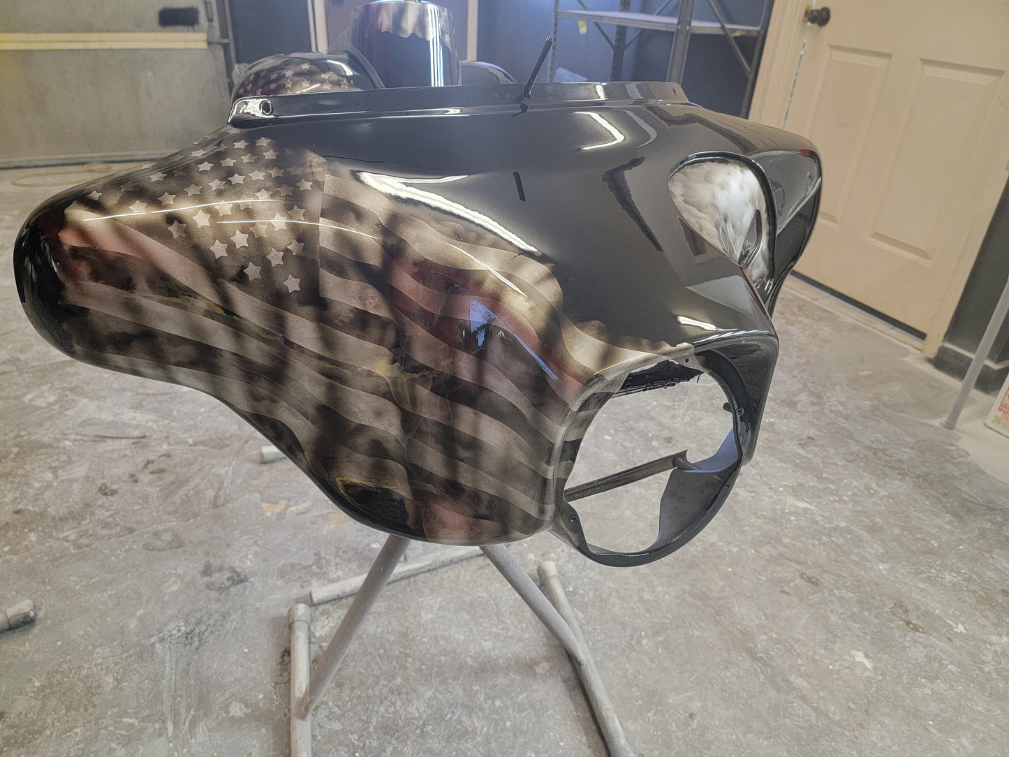 Harley fairing with recessed Punisher with American flag