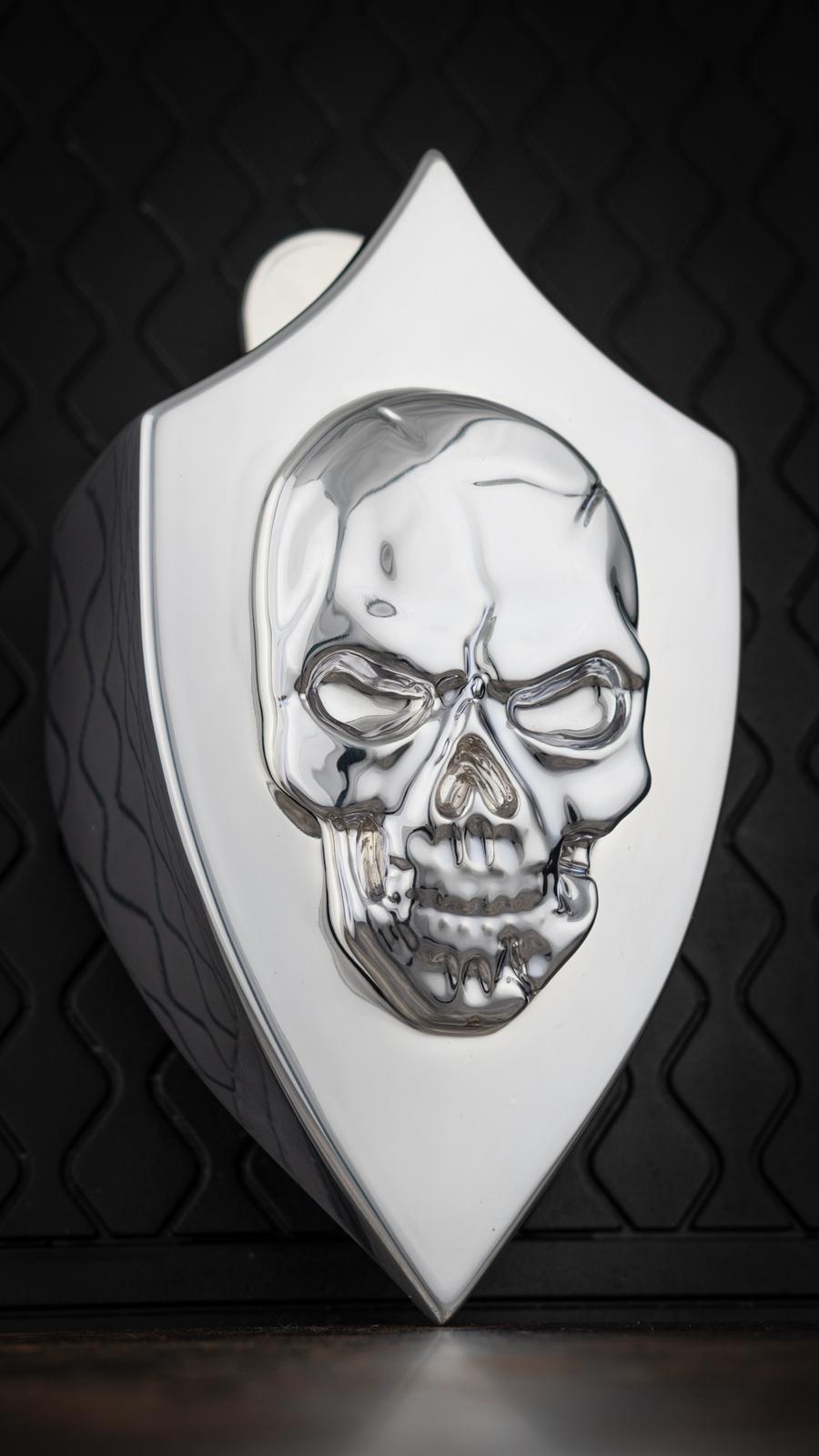 Chrome Harley horn 3D skull with tattered American flag