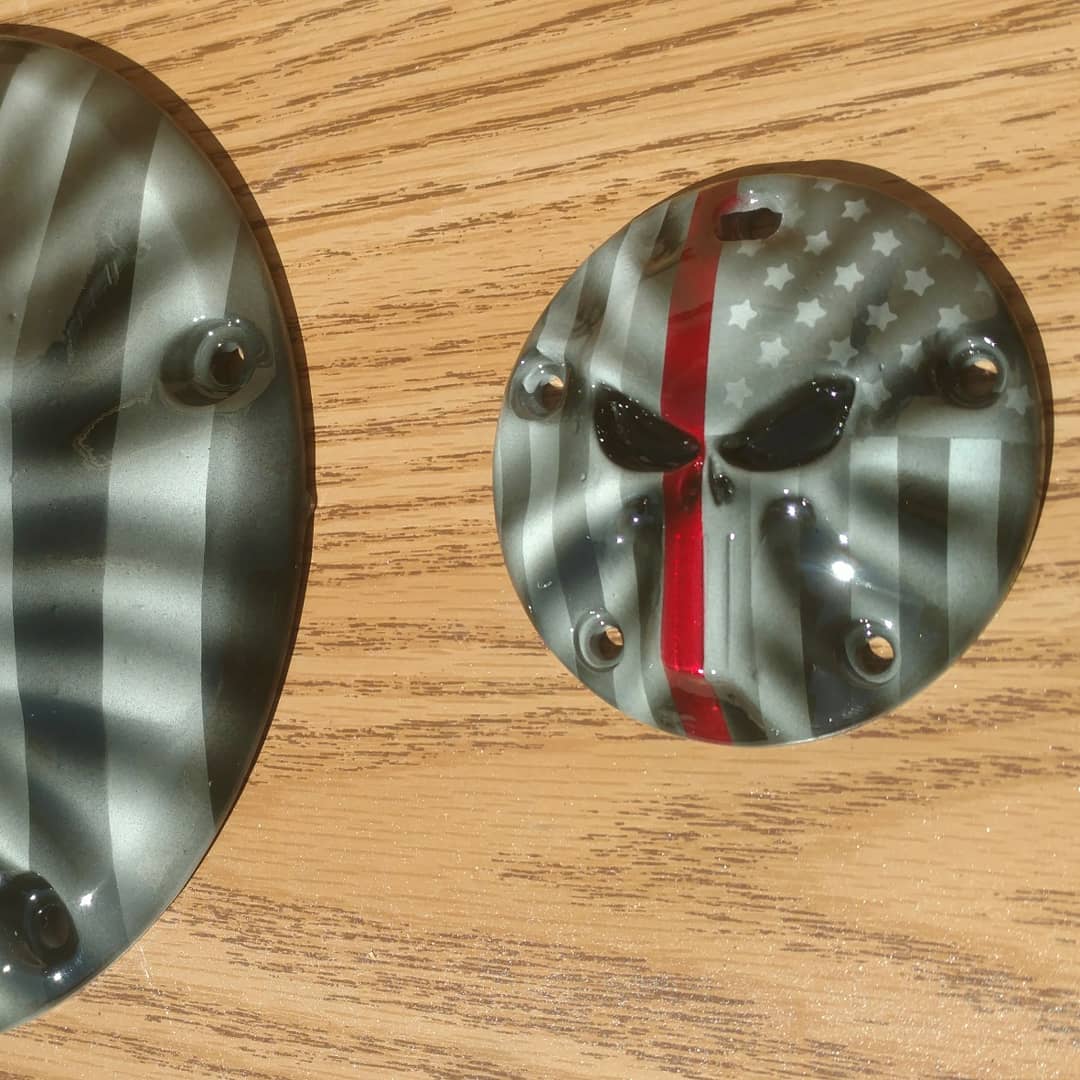 Punisher skull and firefighter themed derby and points covers