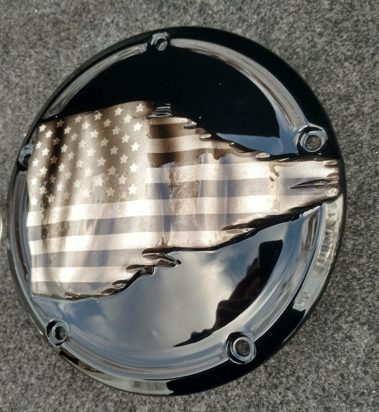 Tattered American Flag Harley derby cover