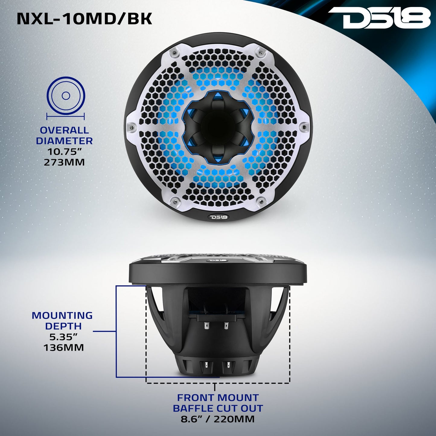 10” Marine 2-Way Hybrid Speaker with RGB LED, Compression Driver and Neodymium Magnet | 450W RMS 4-Ohm