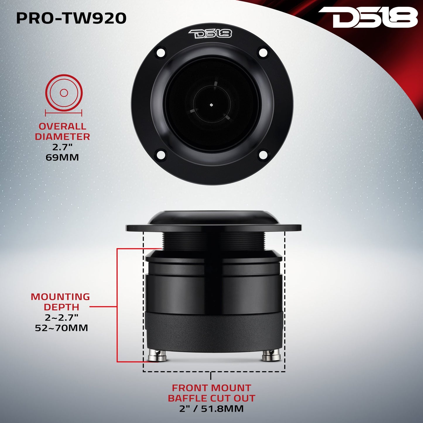 2.7" High Compression Neodymium Super Bullet Tweeter 160 Watts 1.4" Titanium 4-Ohm Vc