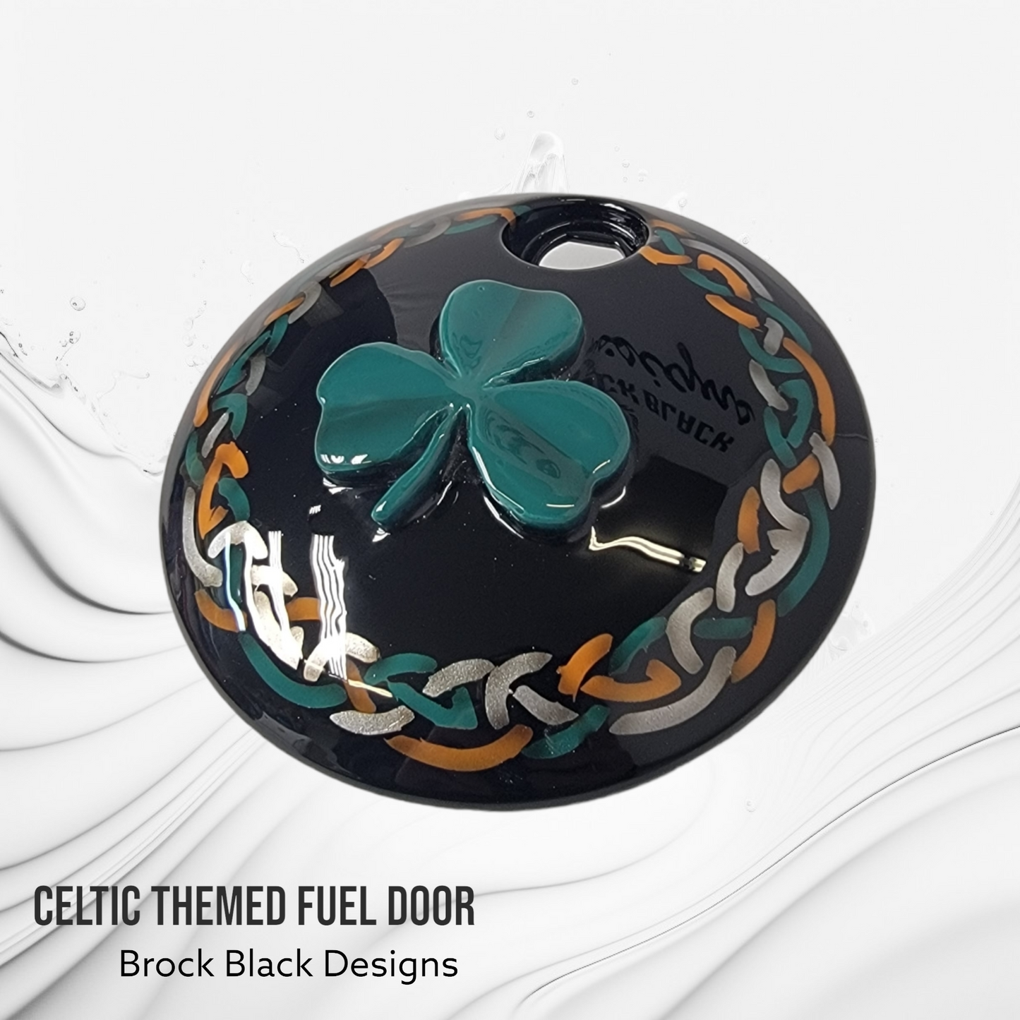 3D clover with Celtic design Harley fuel door