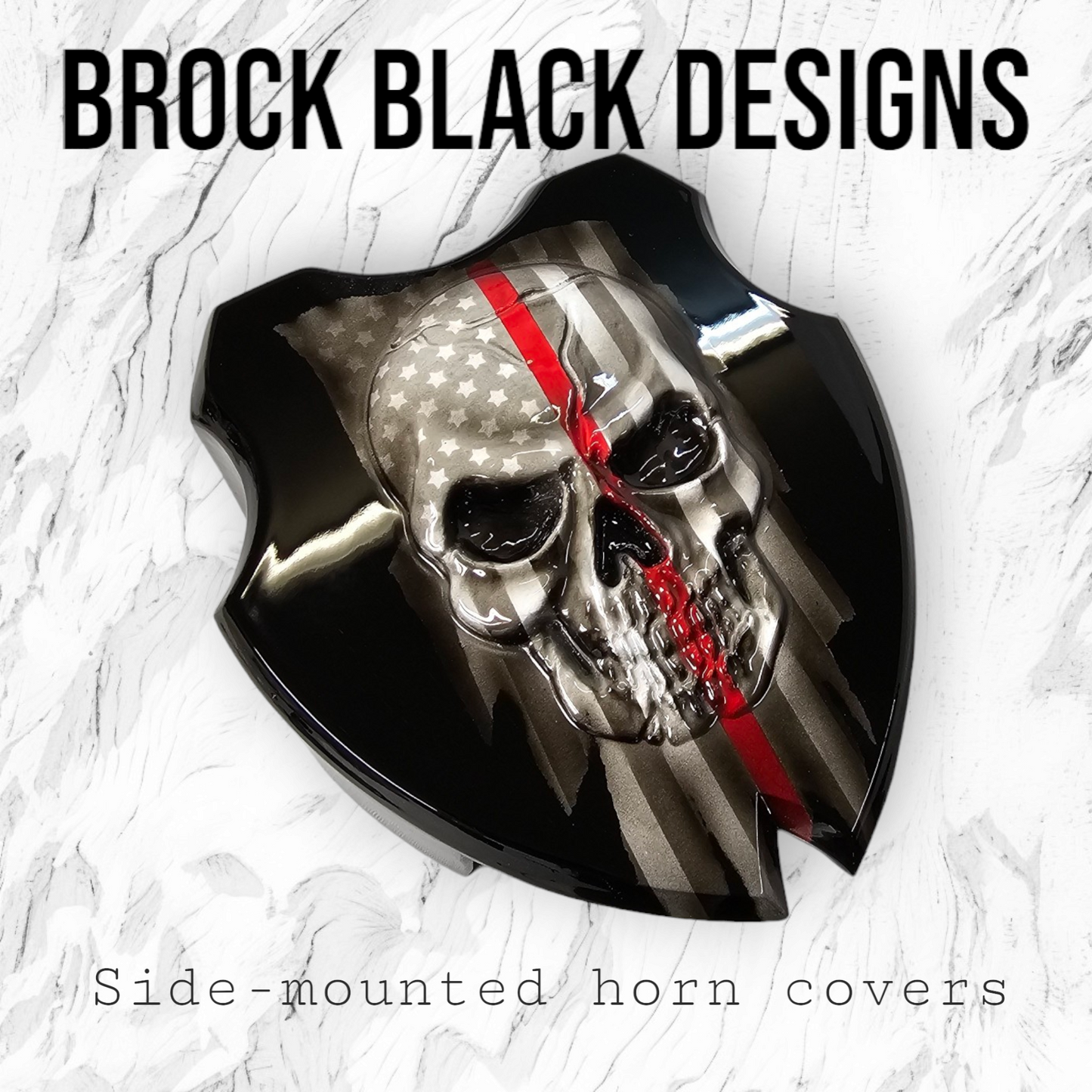 Side-mounted horn 3D skull with tattered American flag