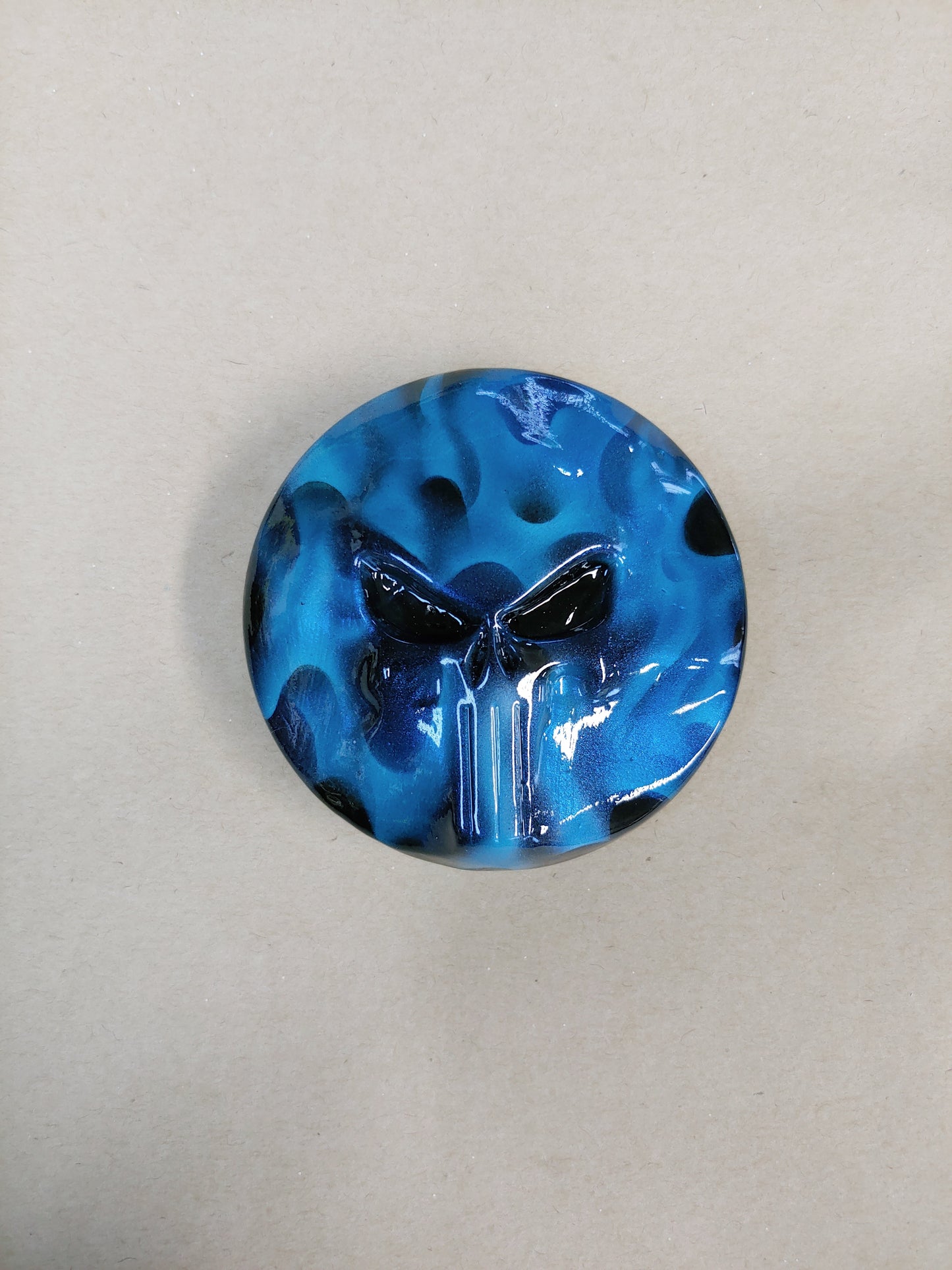 Punisher stretching through flames faux fuel cap