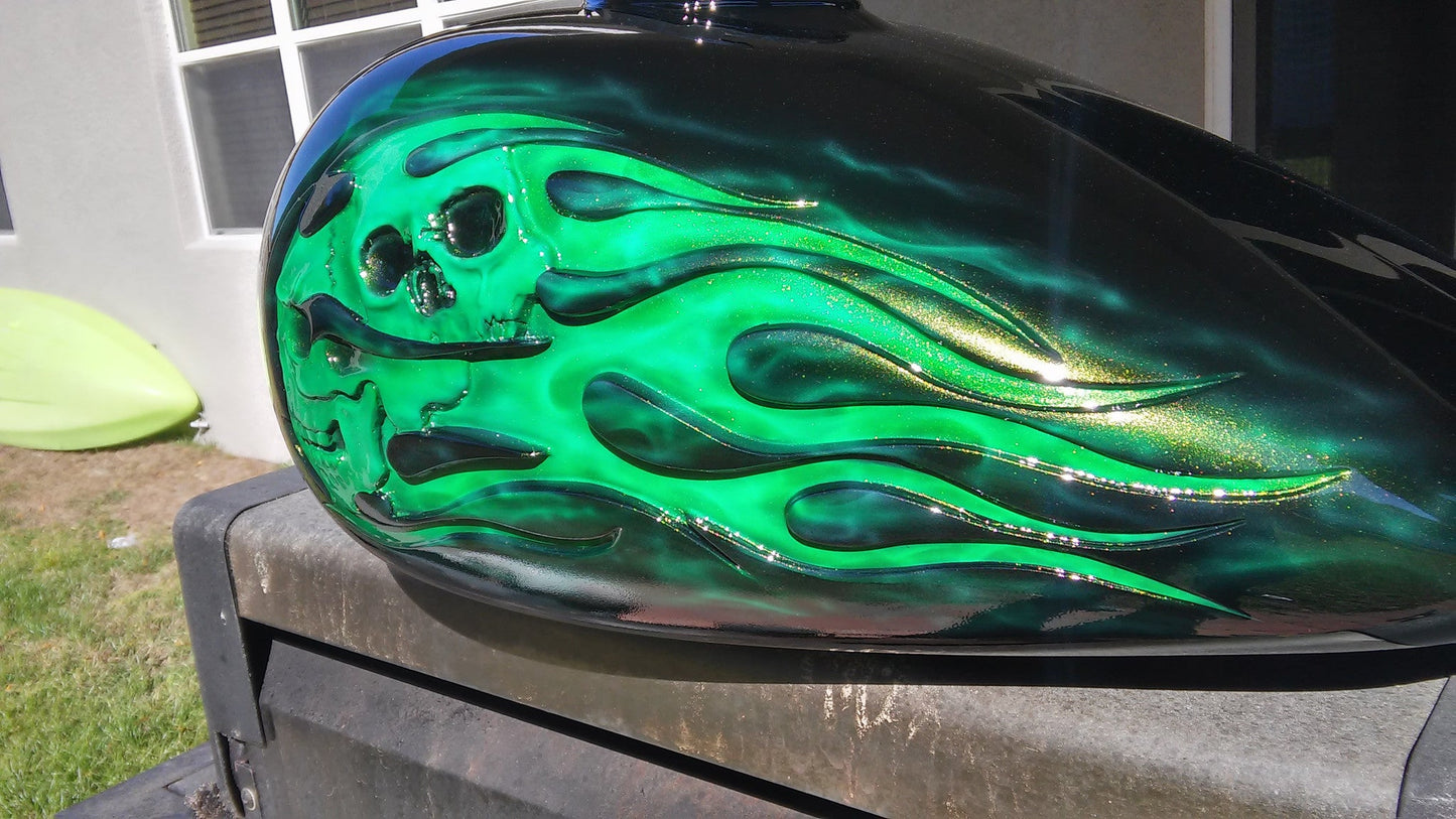 Harley Touring recessed skull and Flamed Tank