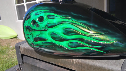 Harley Touring recessed skull and Flamed Tank