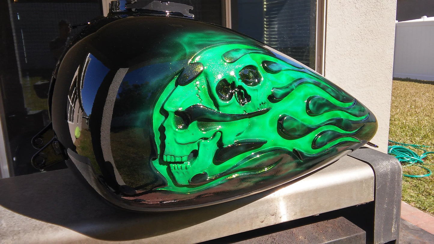 Harley Touring recessed skull and Flamed Tank