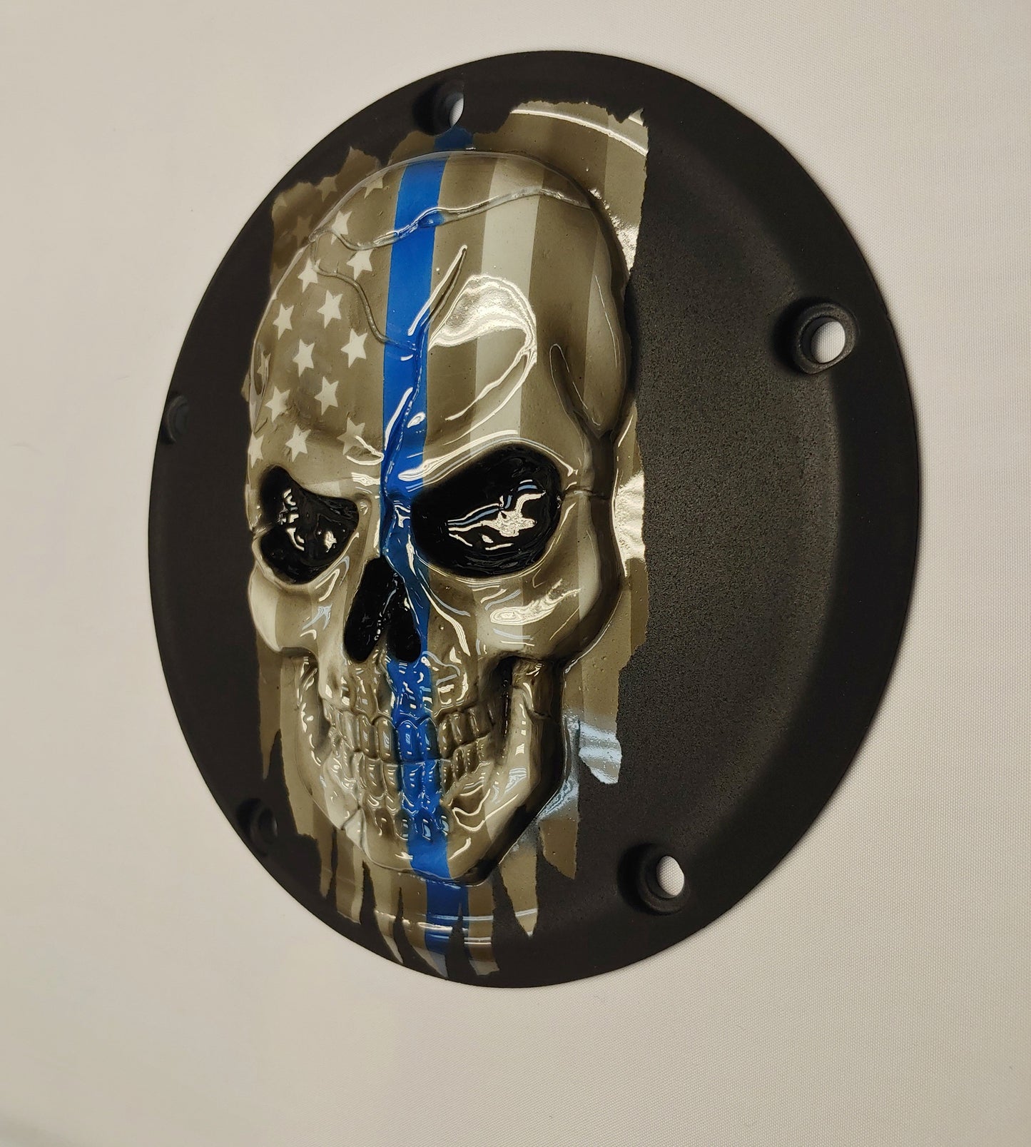 Thin blue line American Flag skull Harley Derby  Cover