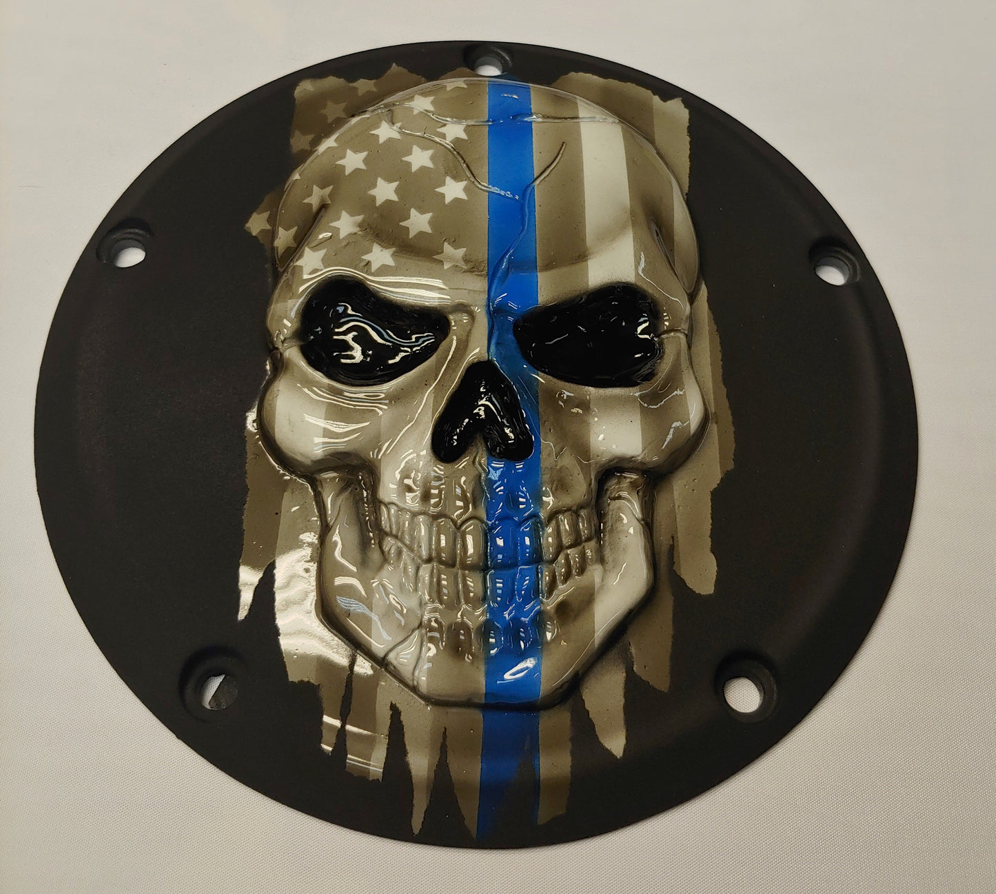 Thin blue line American Flag skull Harley Derby  Cover