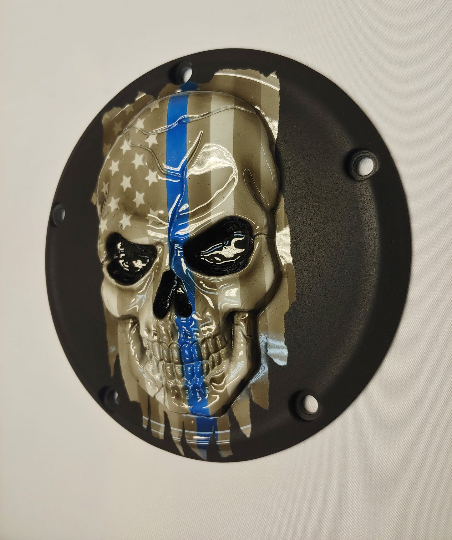 Thin blue line American Flag skull Harley Derby  Cover