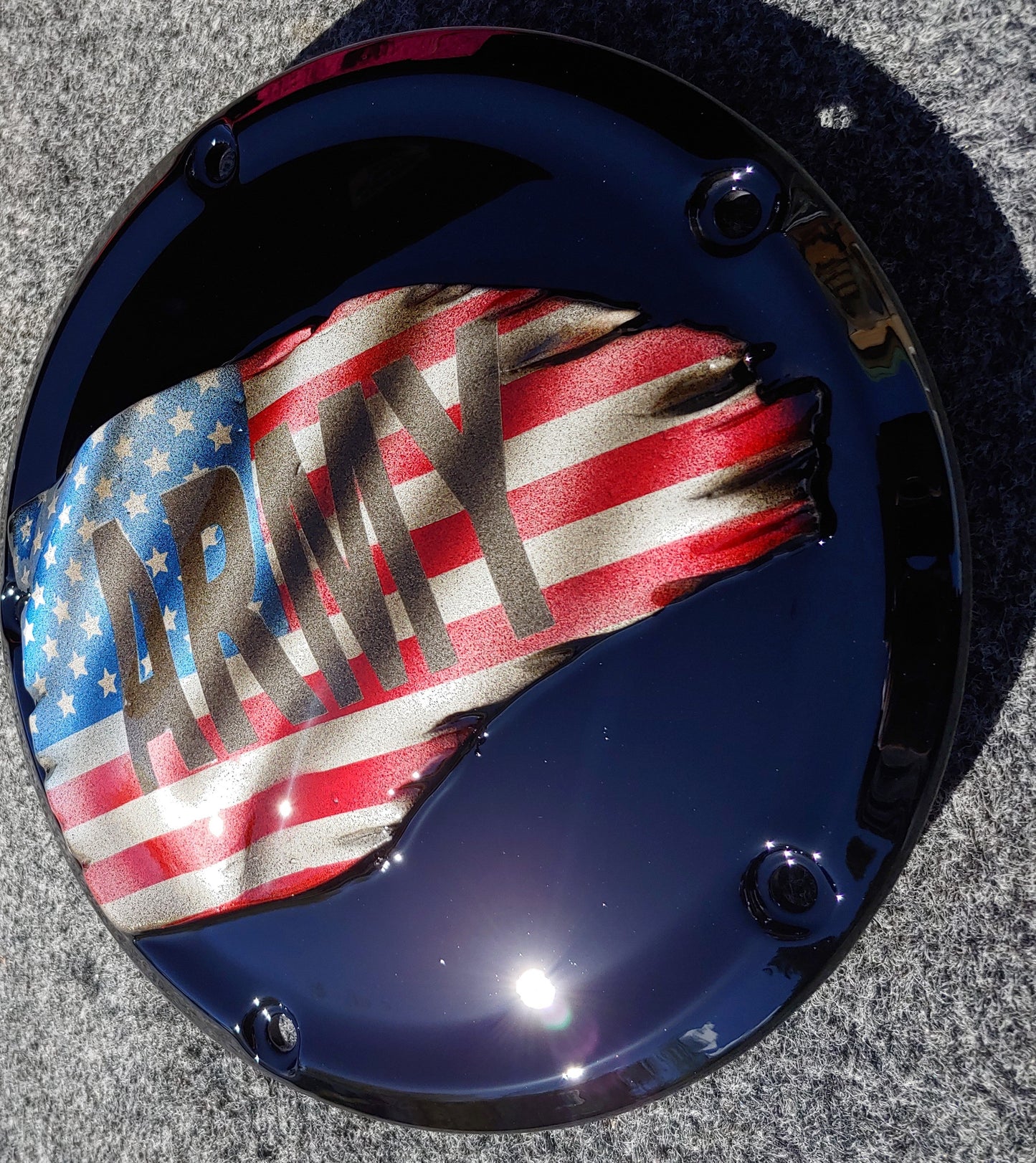 Army Tattered flag Harley derby cover black background