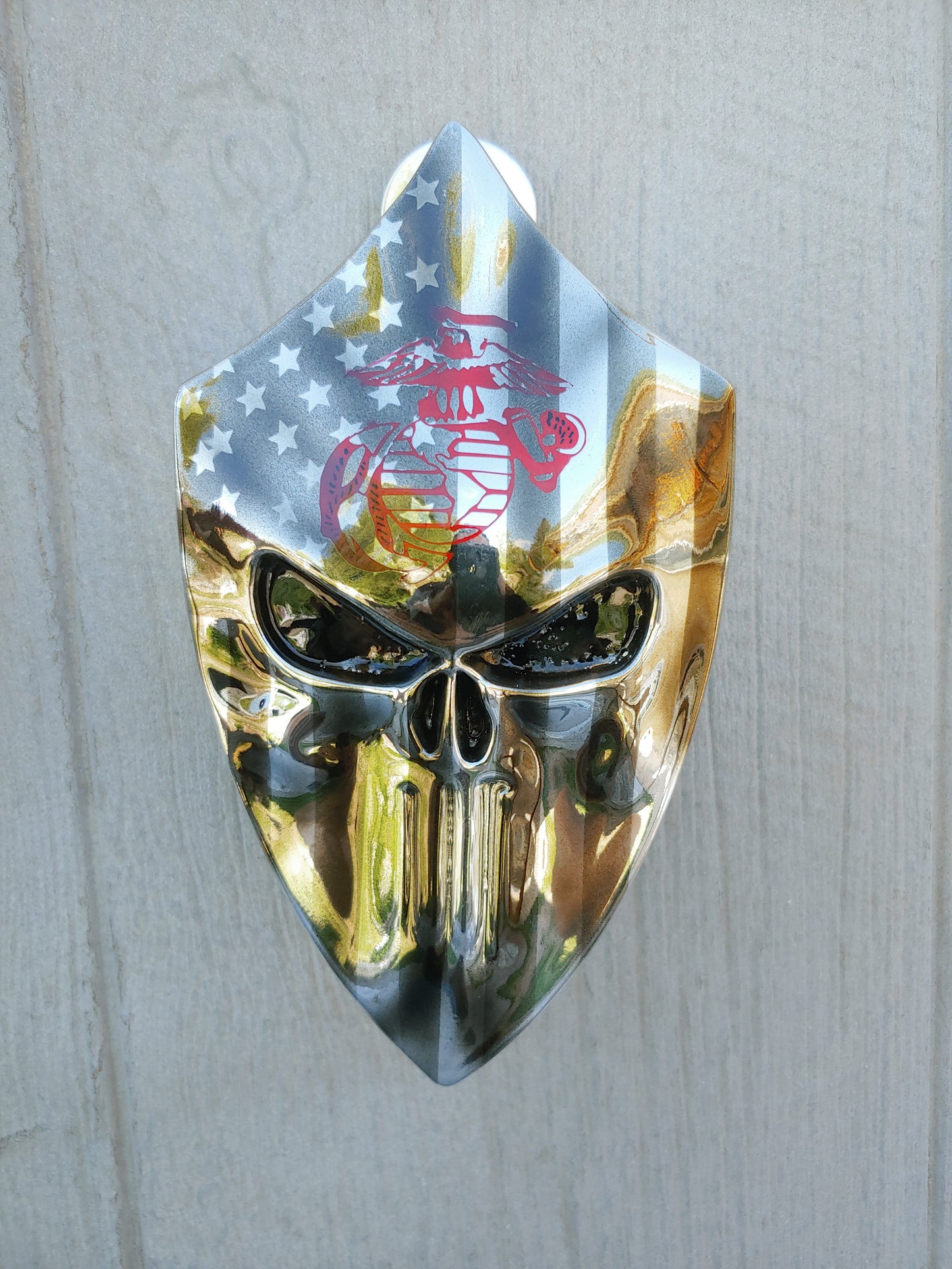 Chrome Harley horn 3D Punisher with American flag USMC logo