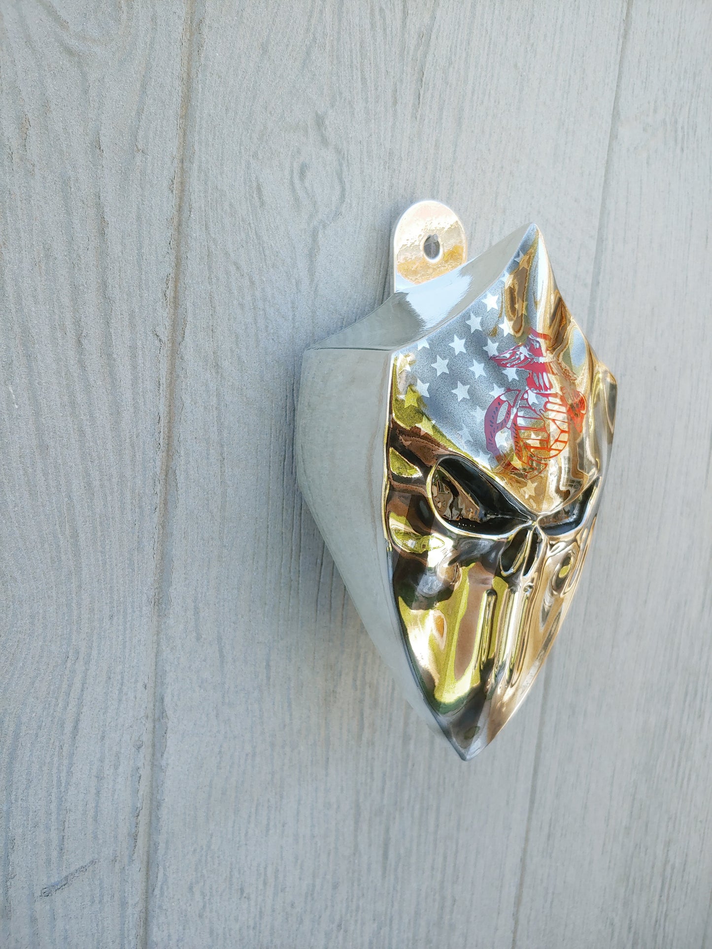 Chrome Harley horn 3D Punisher with American flag USMC logo