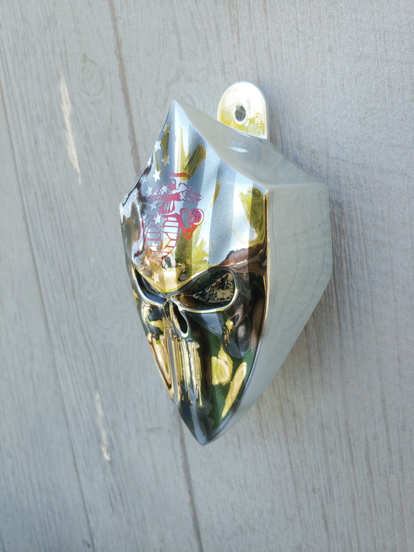 Chrome Harley horn 3D Punisher with American flag USMC logo