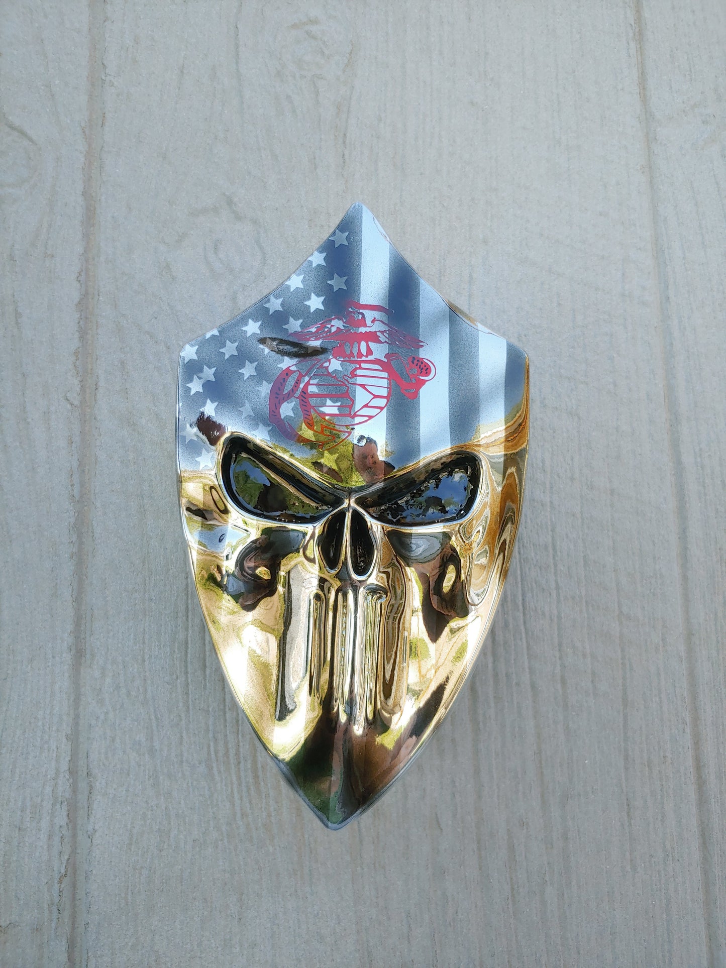 Chrome Harley horn 3D Punisher with American flag USMC logo