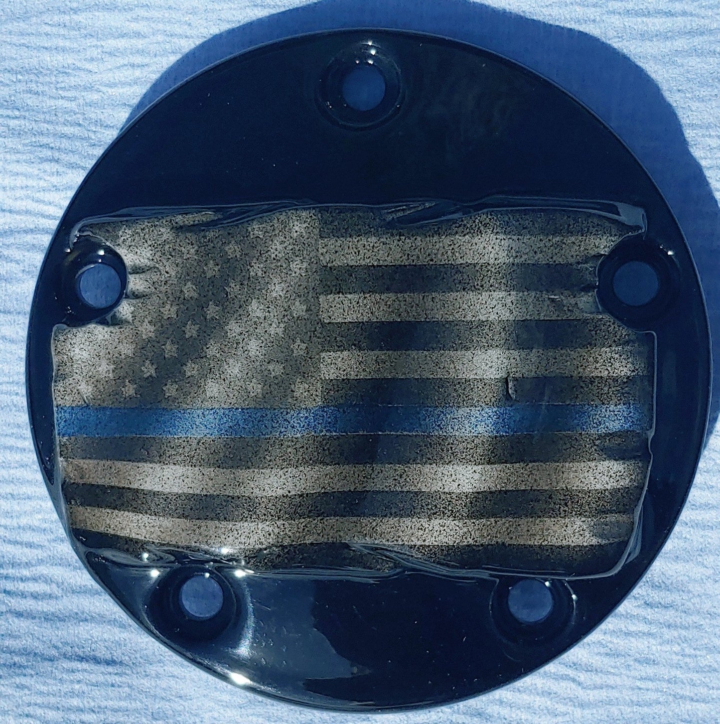 Tattered Thin Blue Line derby cover and points cover
