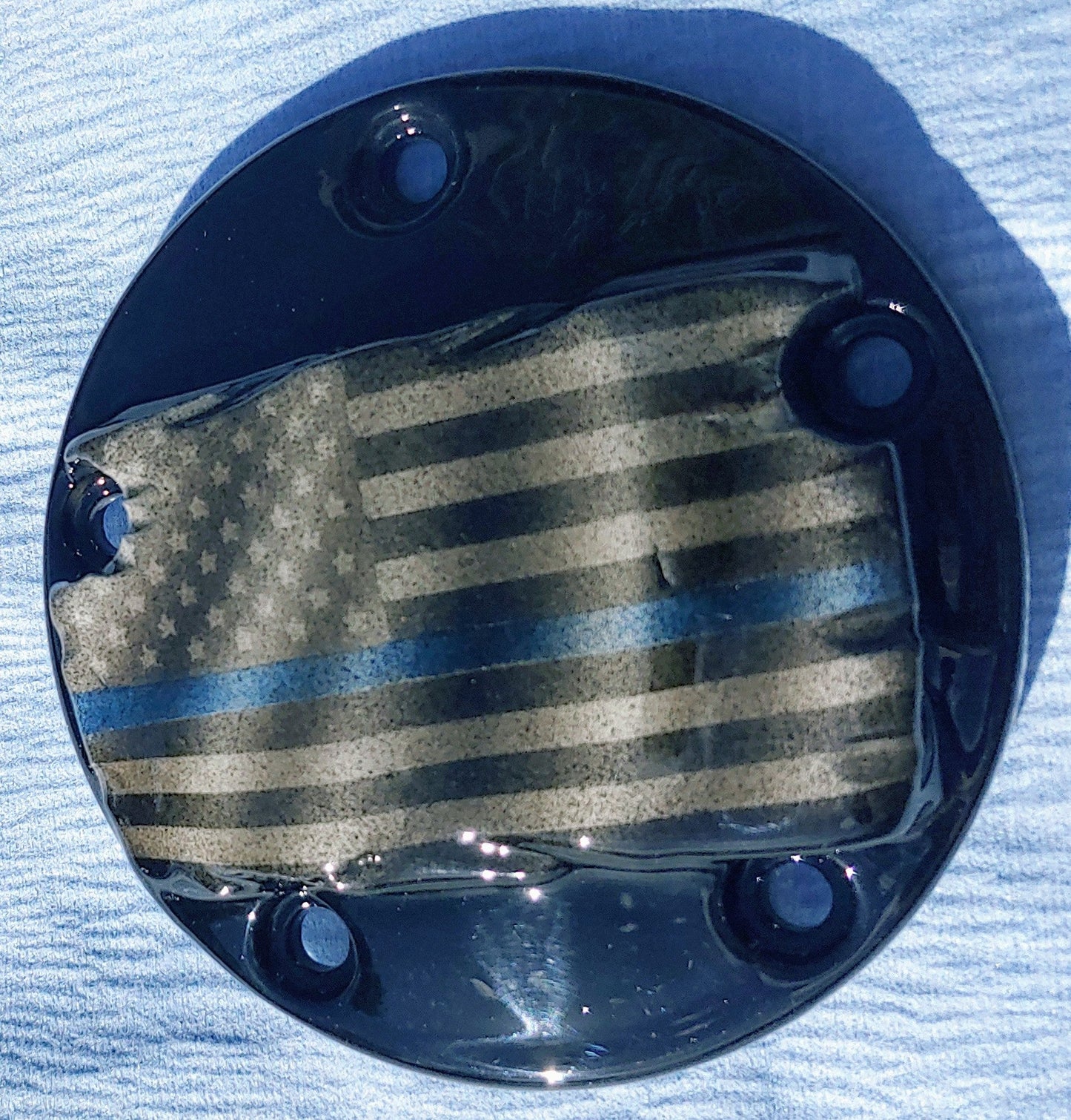 Tattered Thin Blue Line American flag points cover