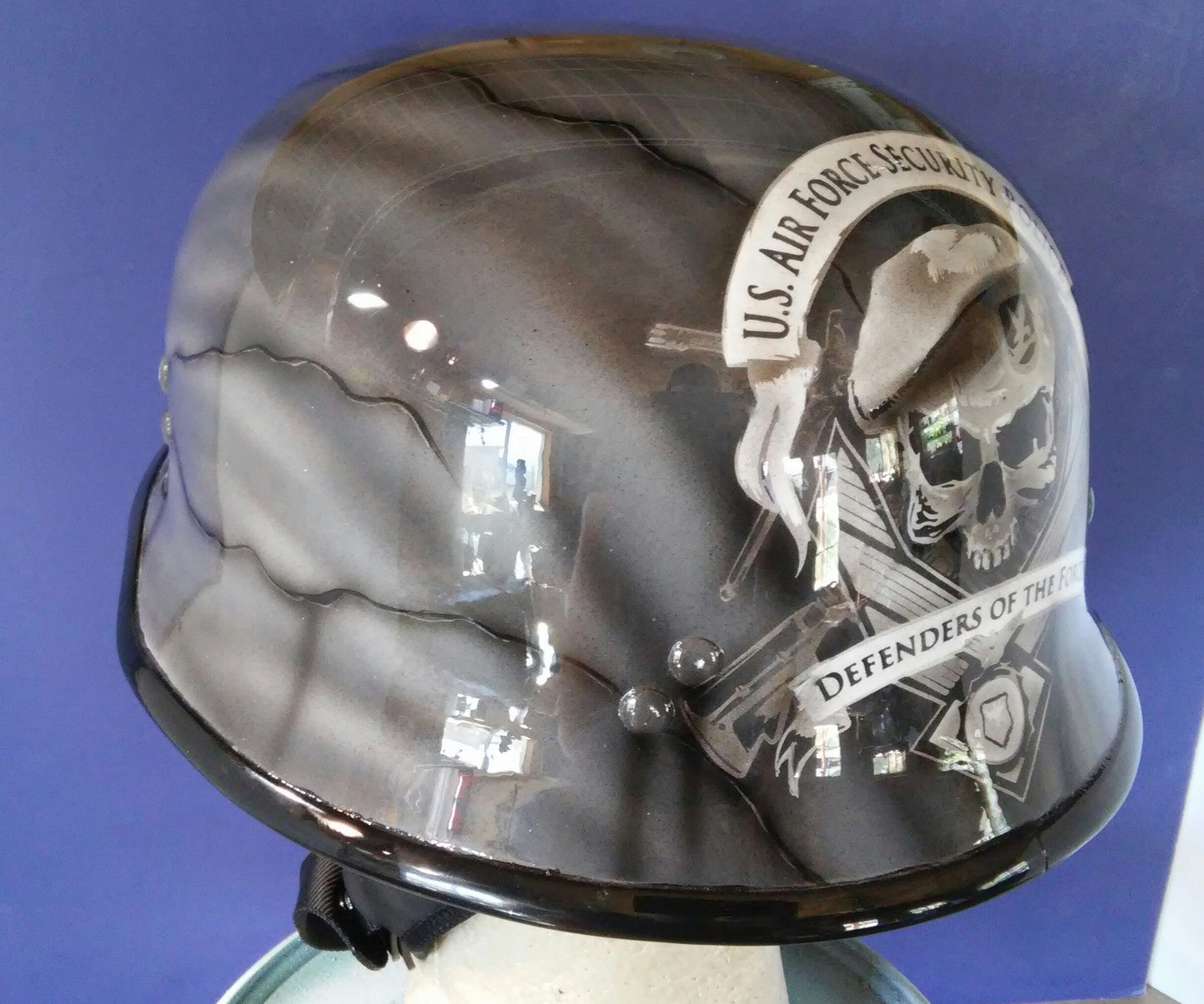 Harley Helmet Air Force Police Logo on Black granite