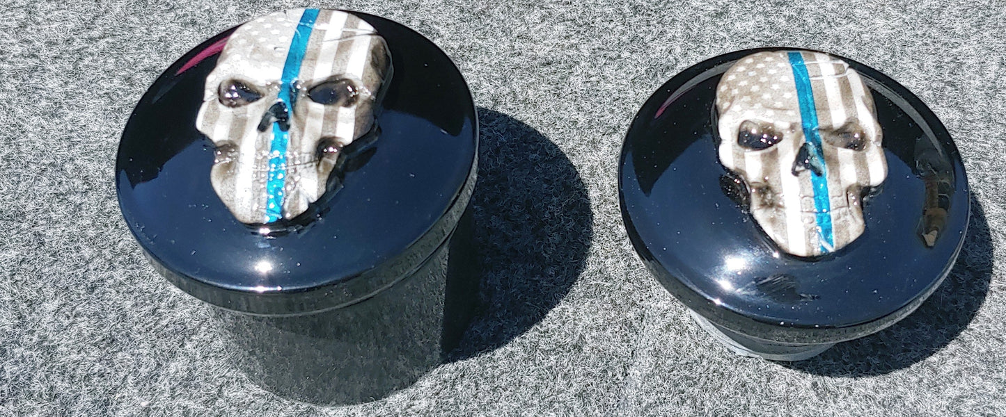 Custom Harley faux and fuel cap Thin Blue line skull