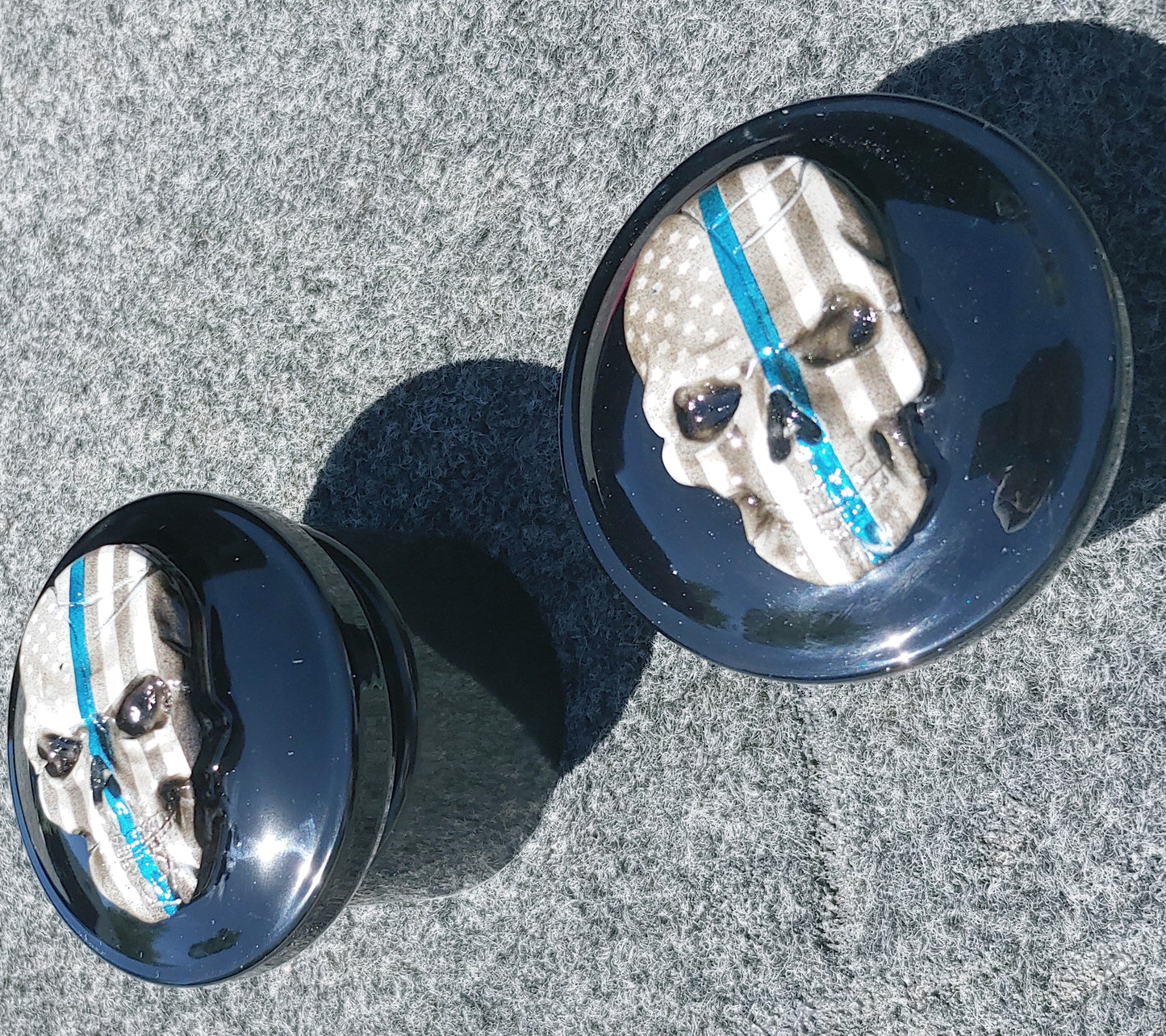 Custom Harley faux and fuel cap Thin Blue line skull