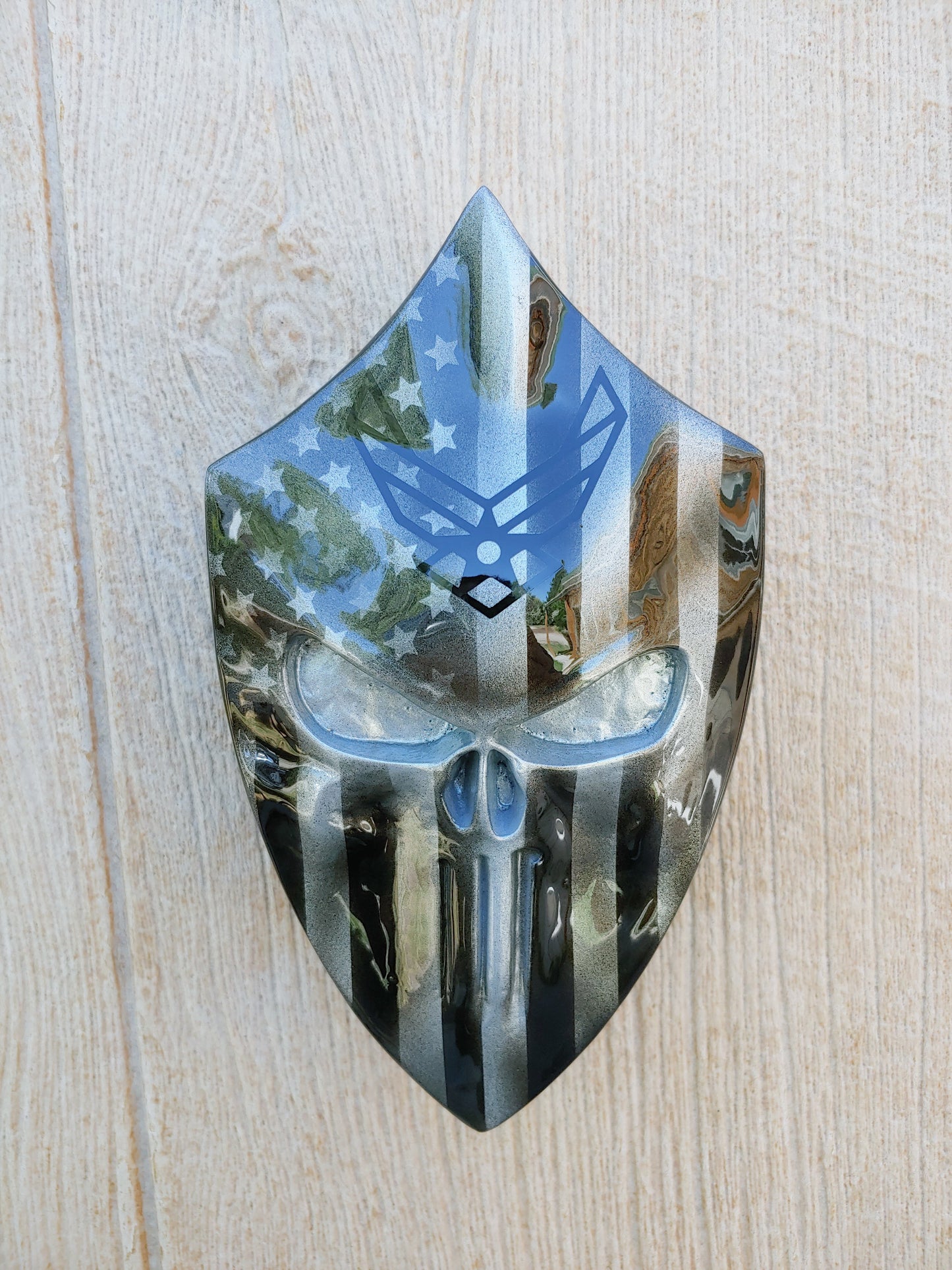 Custom Harley horn 3D Punisher with ghosted American flag Air Force  logo