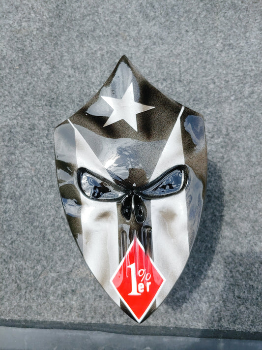 Side-mounted horn cover 3D Punisher Puerto Rico flag and 1% logo