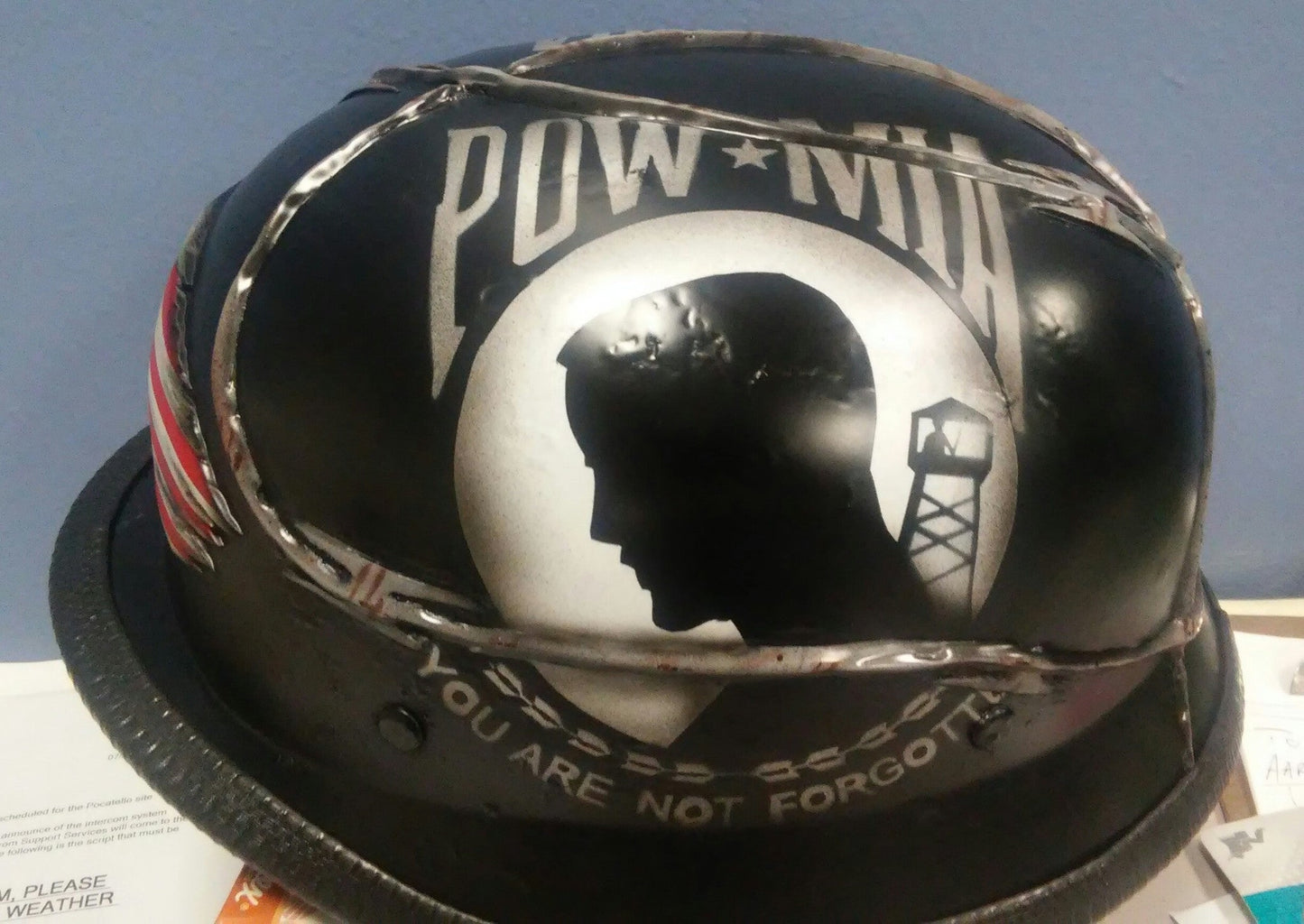 World War 2 German vintage POW MIA TRIBUTE harley helmet