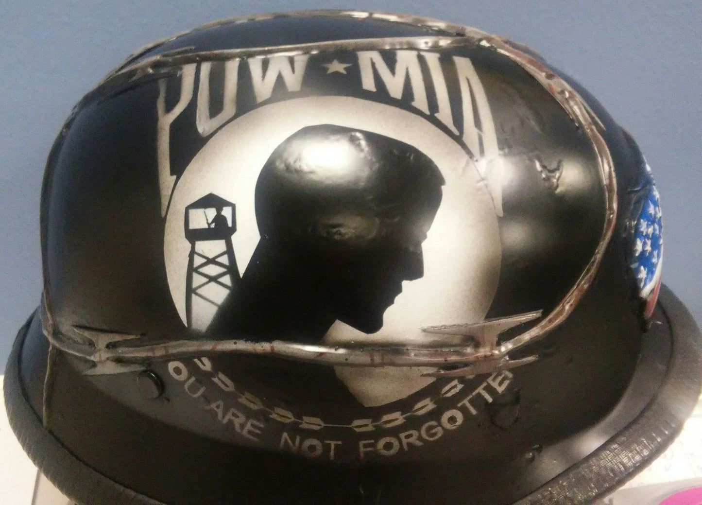 World War 2 German vintage POW MIA TRIBUTE harley helmet