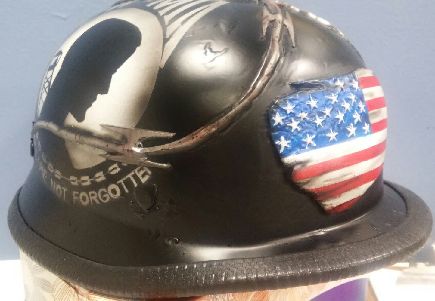 World War 2 German vintage POW MIA TRIBUTE harley helmet