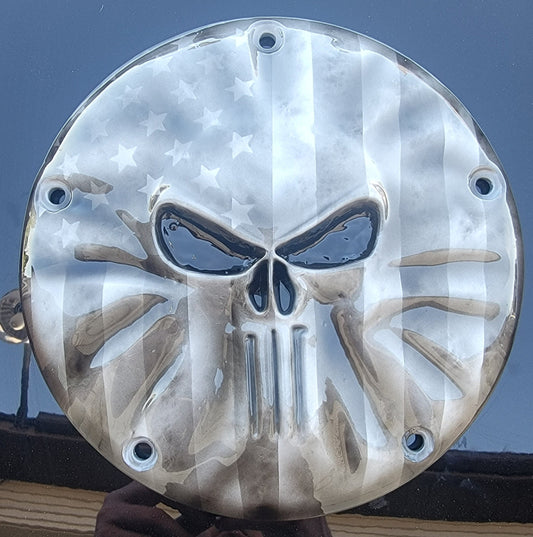 Punisher worn American Flag Harley derby cover