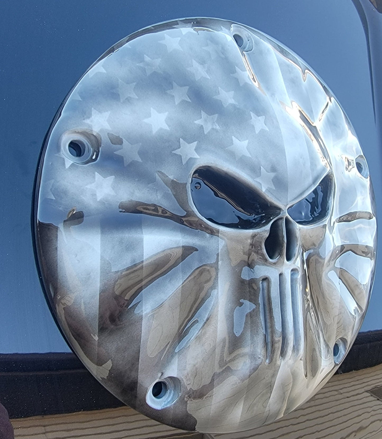 Punisher worn American Flag Harley derby cover