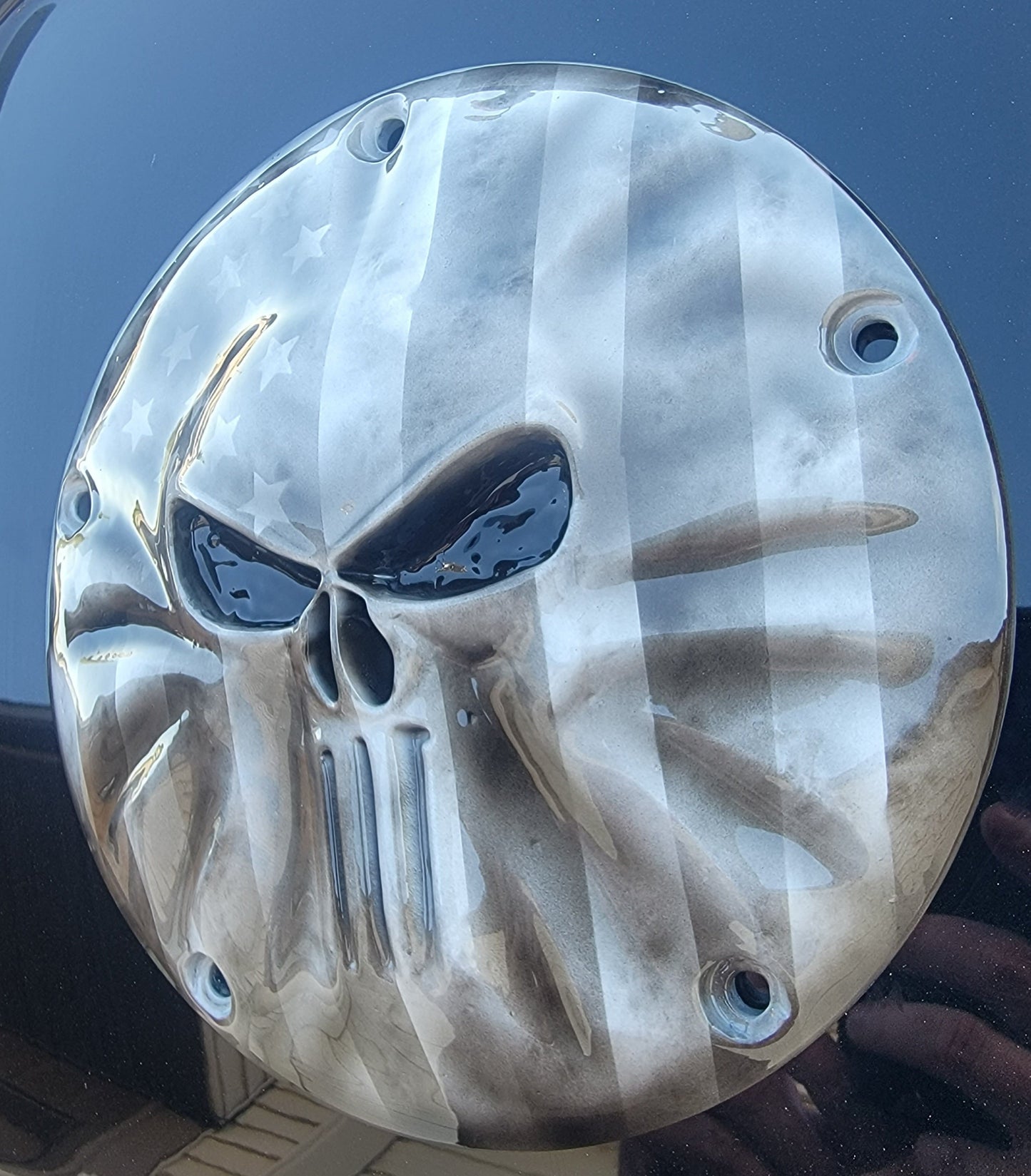 Punisher worn American Flag Harley derby cover