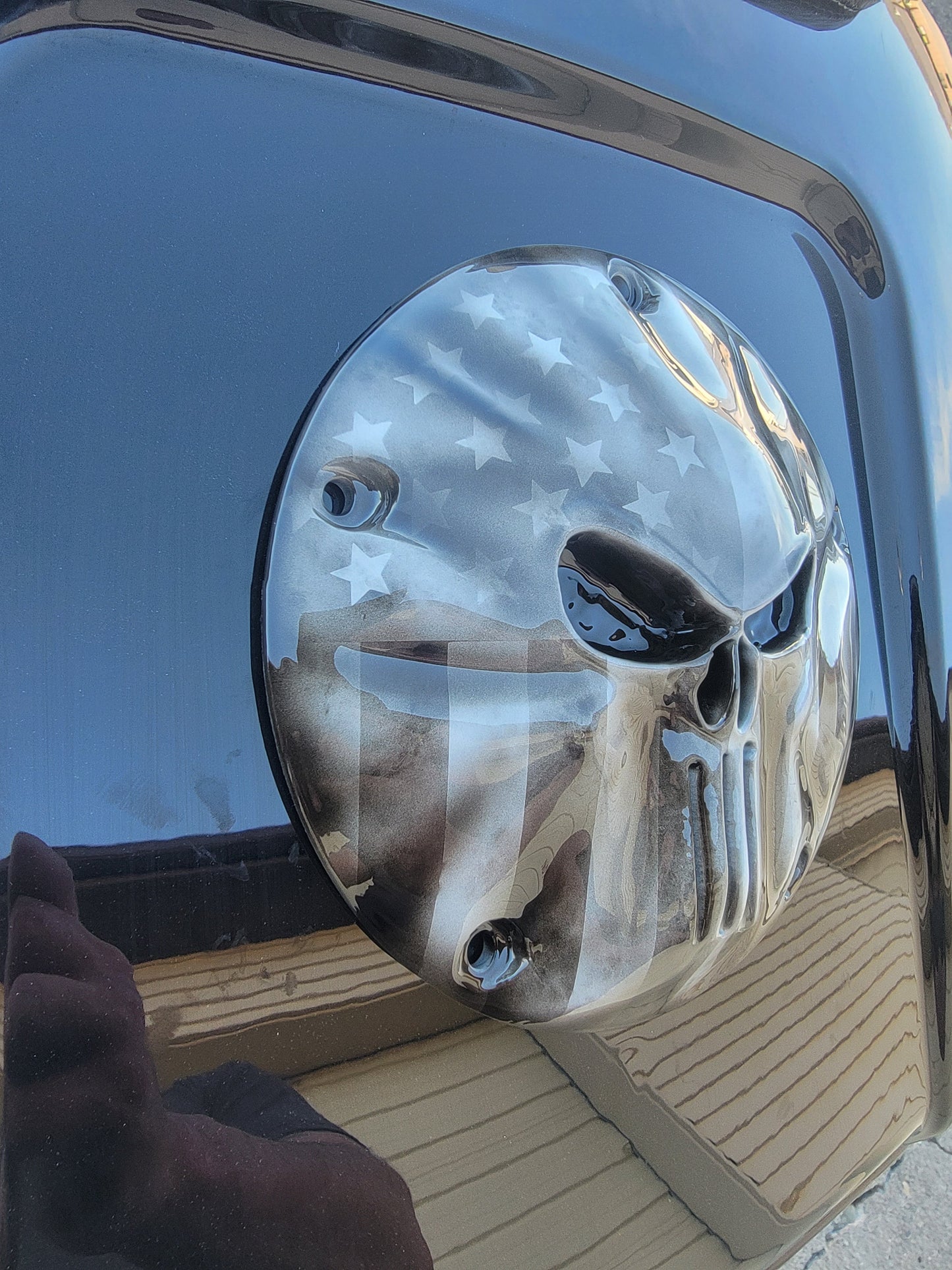 Punisher worn American Flag Harley derby cover