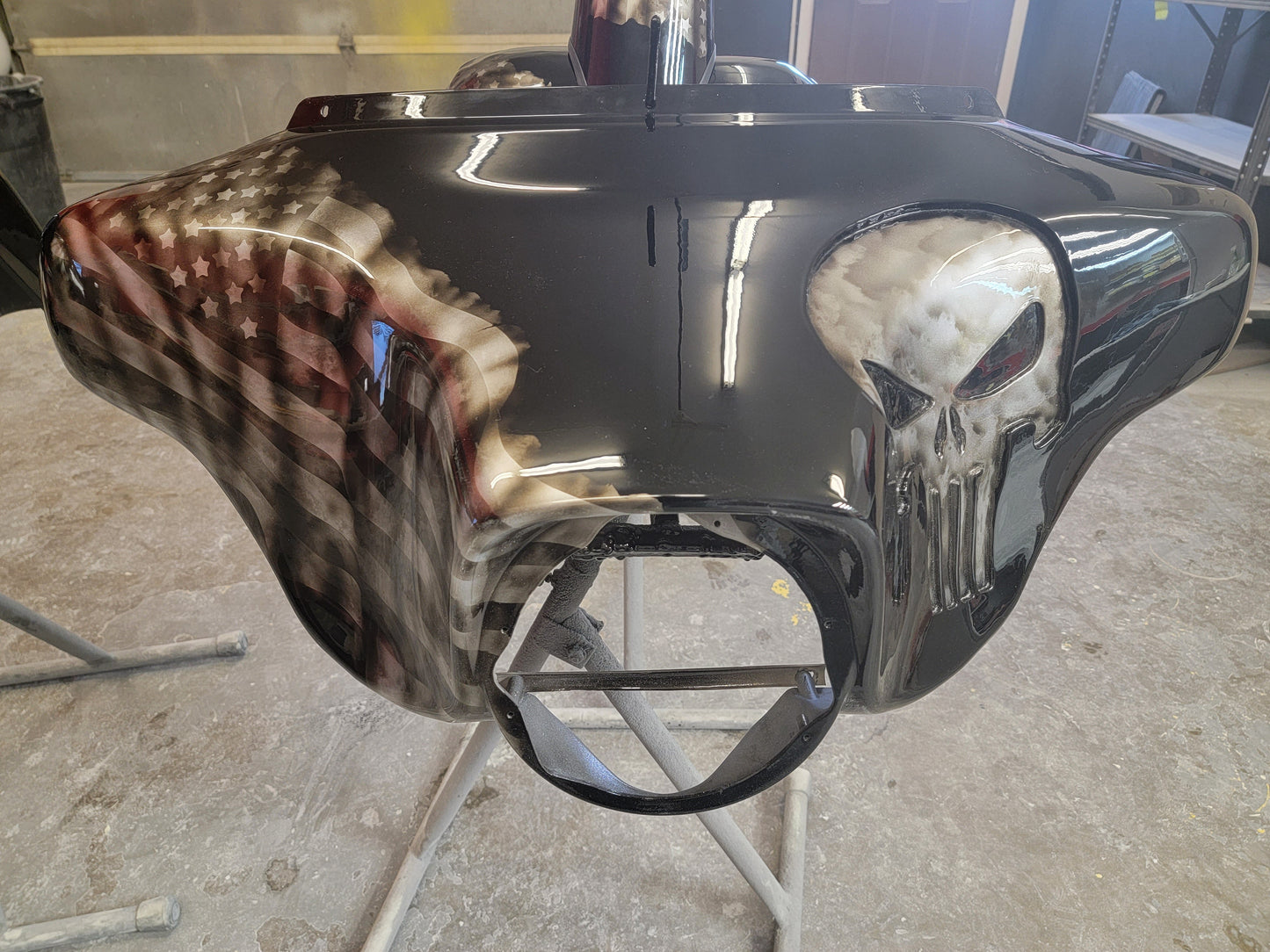 Harley fairing with recessed Punisher with American flag