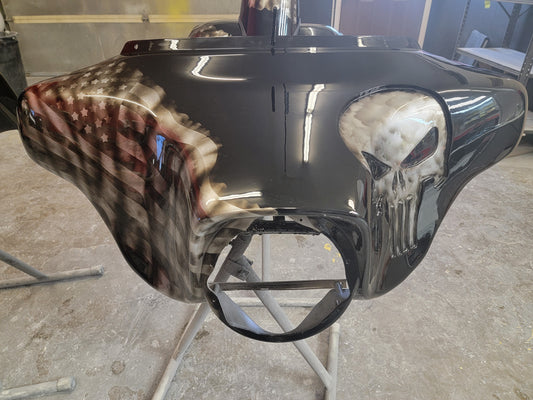 Harley fairing with recessed Punisher with American flag