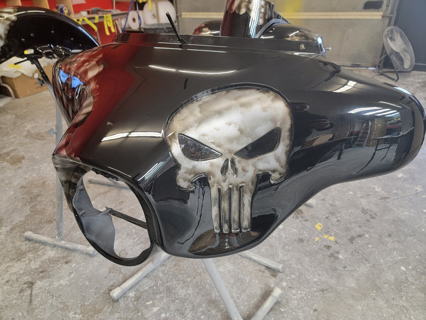 Harley fairing with recessed Punisher with American flag