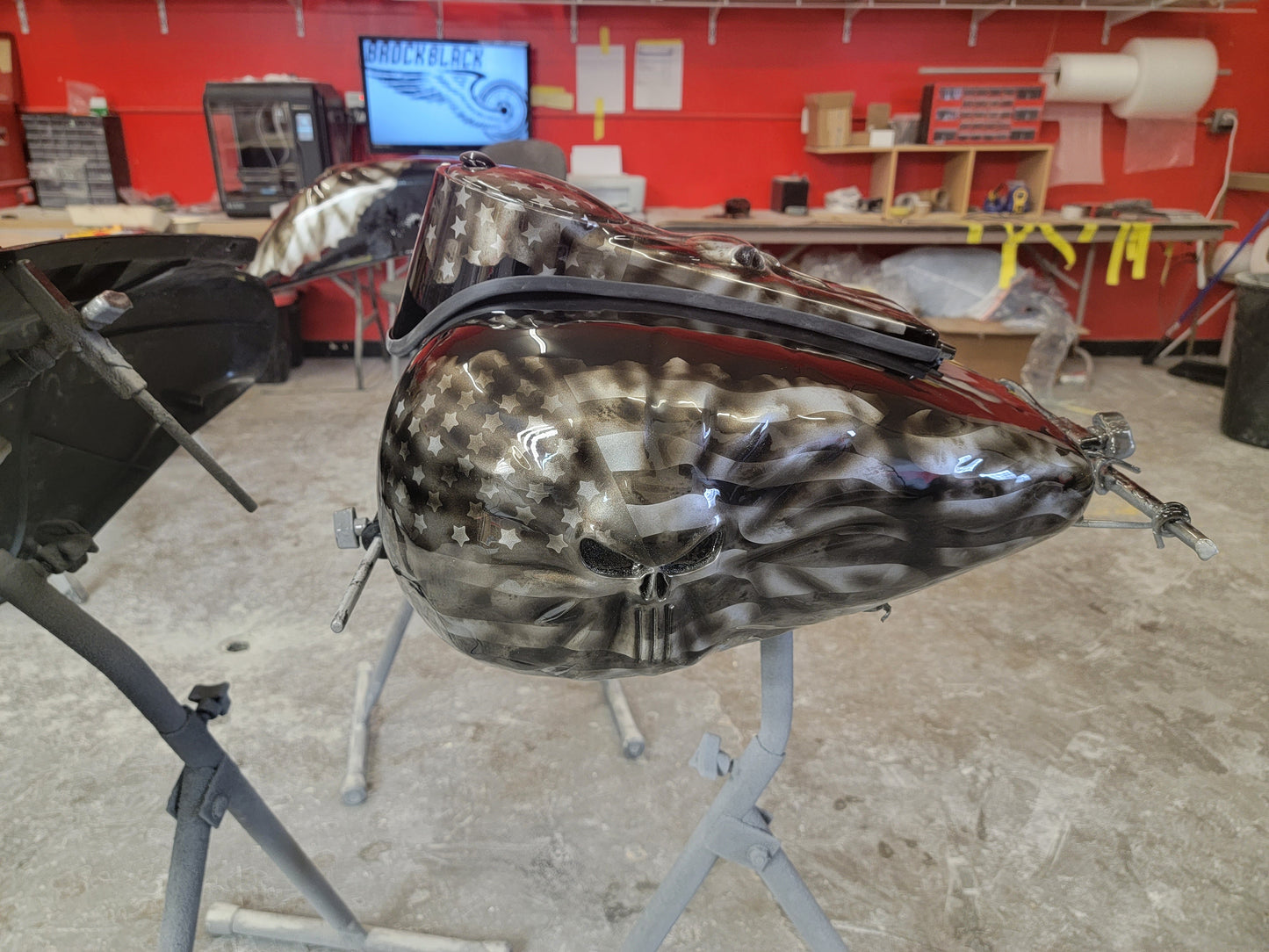 Harley fairing with recessed Punisher with American flag