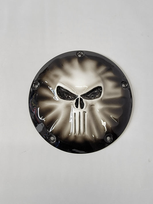 Punisher stretching through Harley derby cover