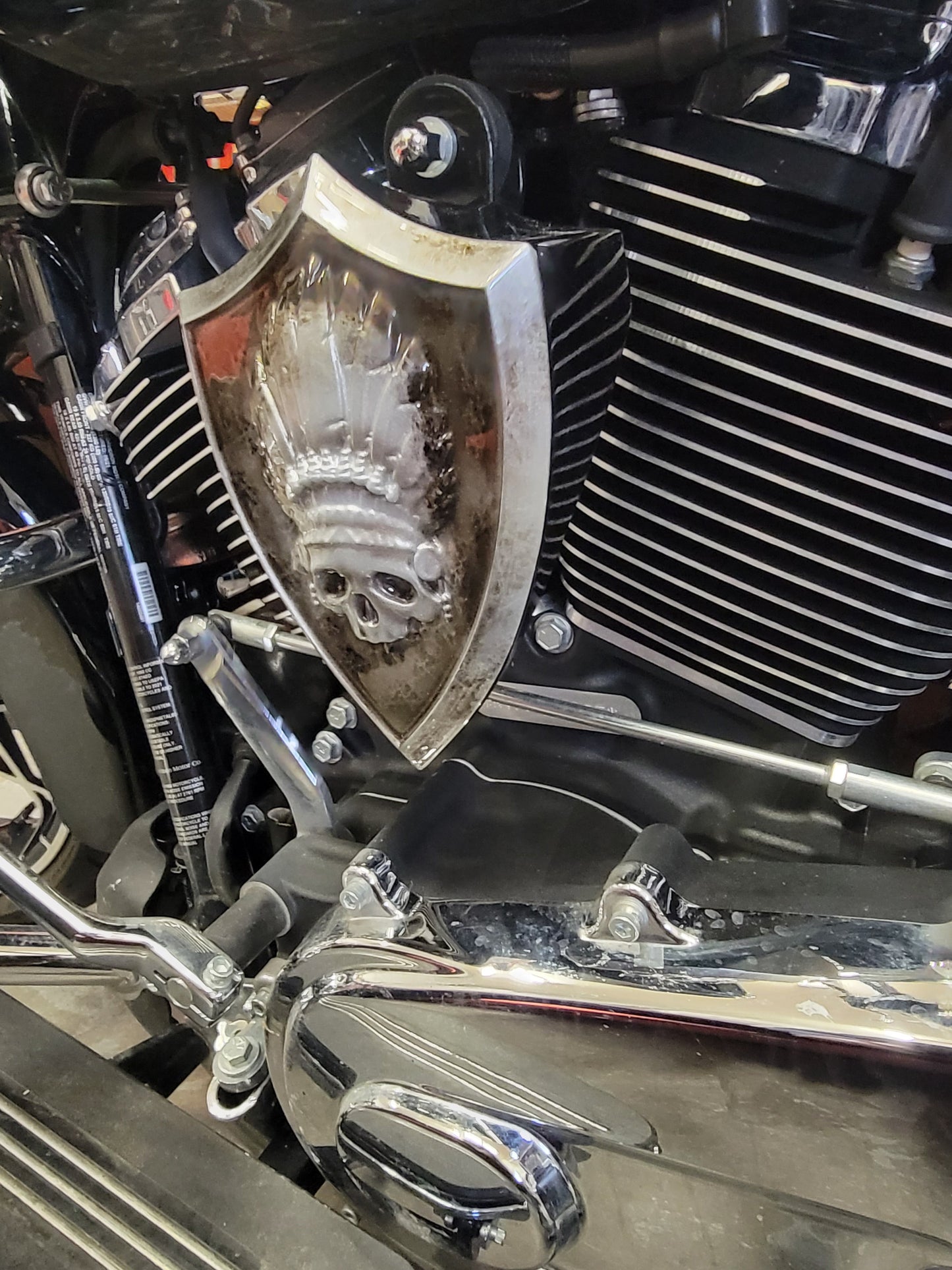 Side-mounted horn covers with skull warbonnet theme