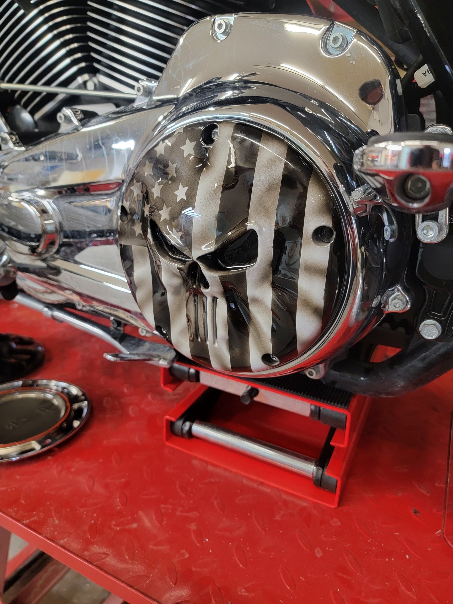 Punisher and Flag derby cover with denim clear