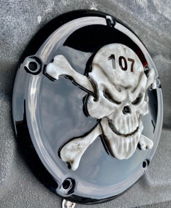 3D skull and crossbones Harley Derby cover