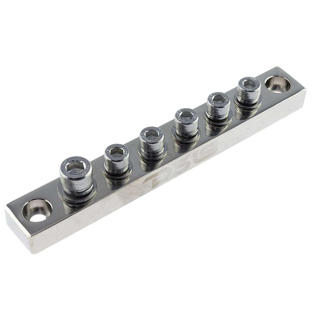 Chrome Plated Distribution Bar Block 1x 1/0-GA and 5 x 2/0-GA Screw Down Type 7" Long