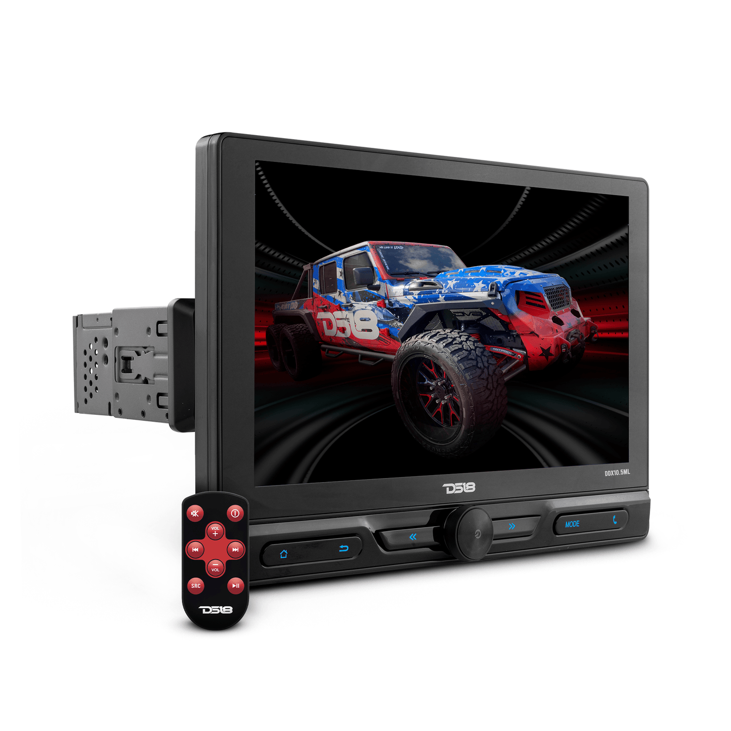 10.5" Floating Adjustable Modular Touchscreen Mechless Single-DIN Head Unit with Bluetooth, Mirror Link and USB