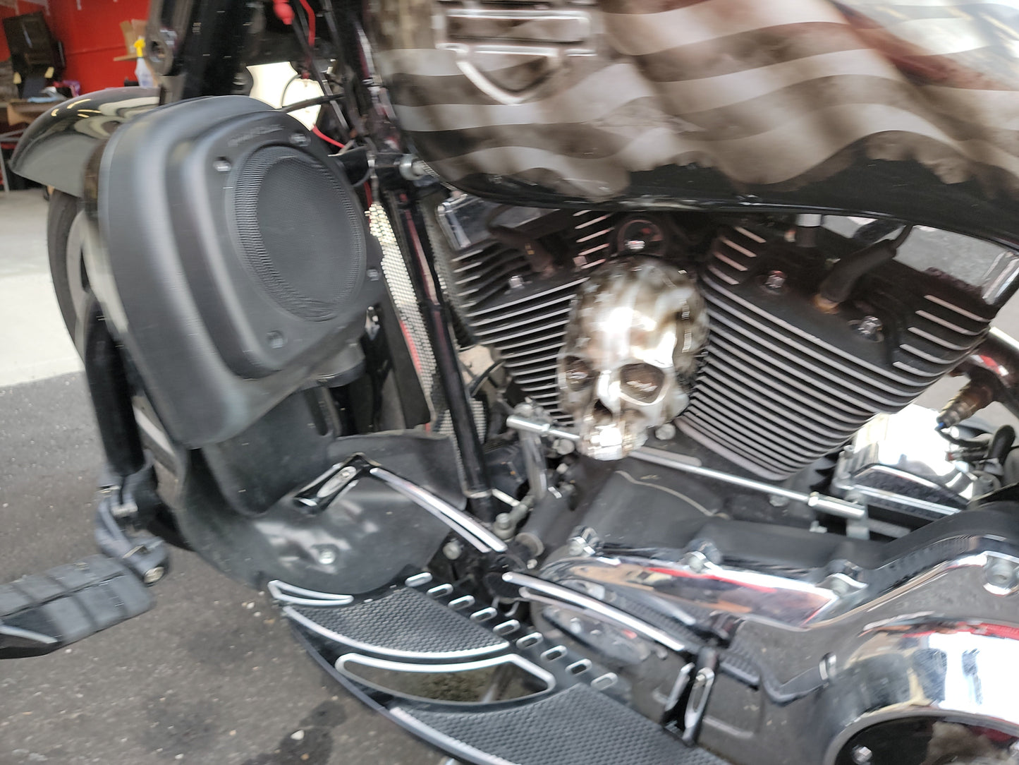 3D ancient skull with tattered American flag