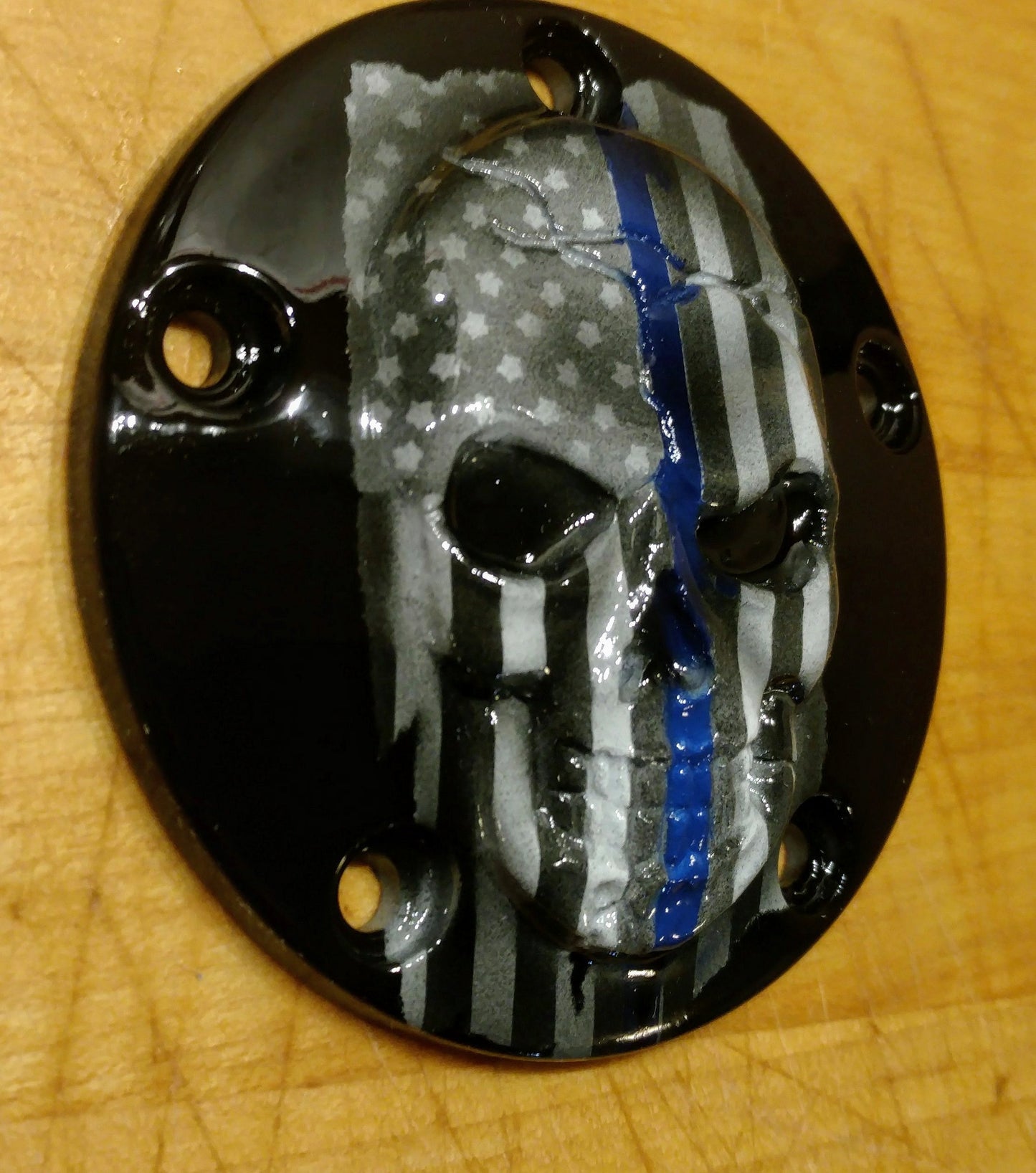 Thin Blue line American flag skull harley points cover
