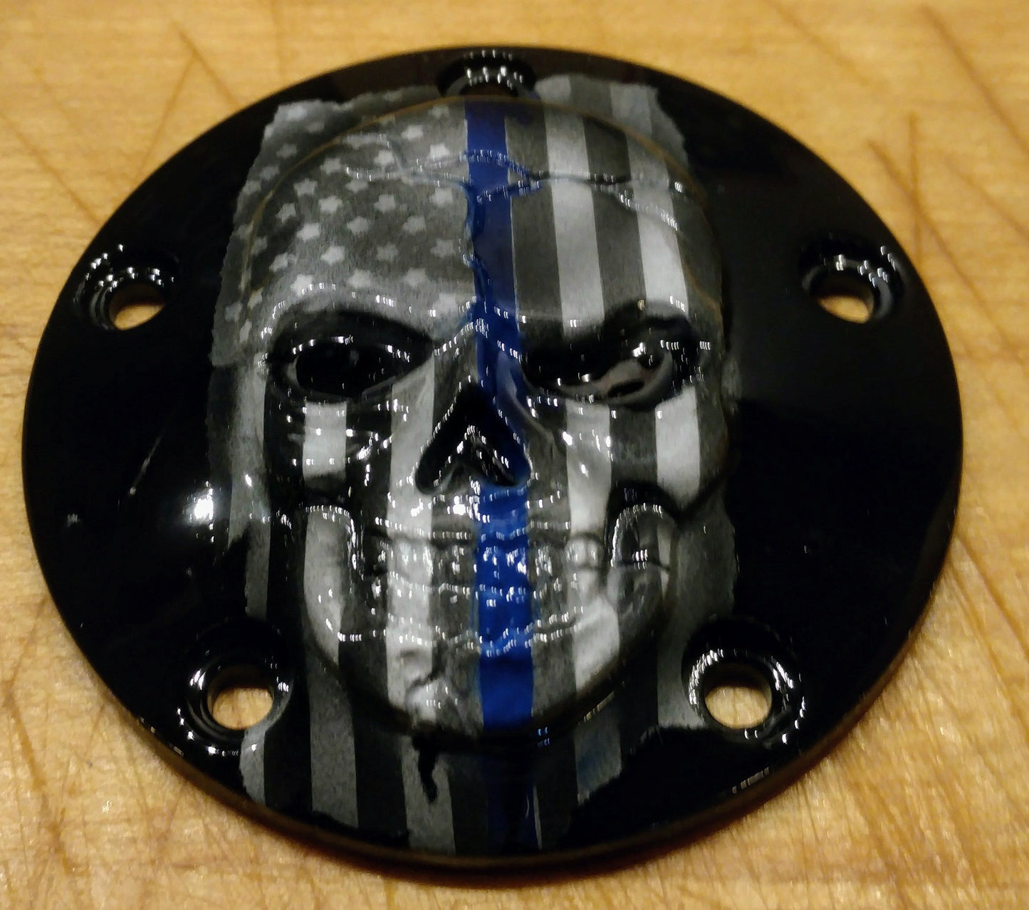 Thin Blue line American flag skull harley points cover