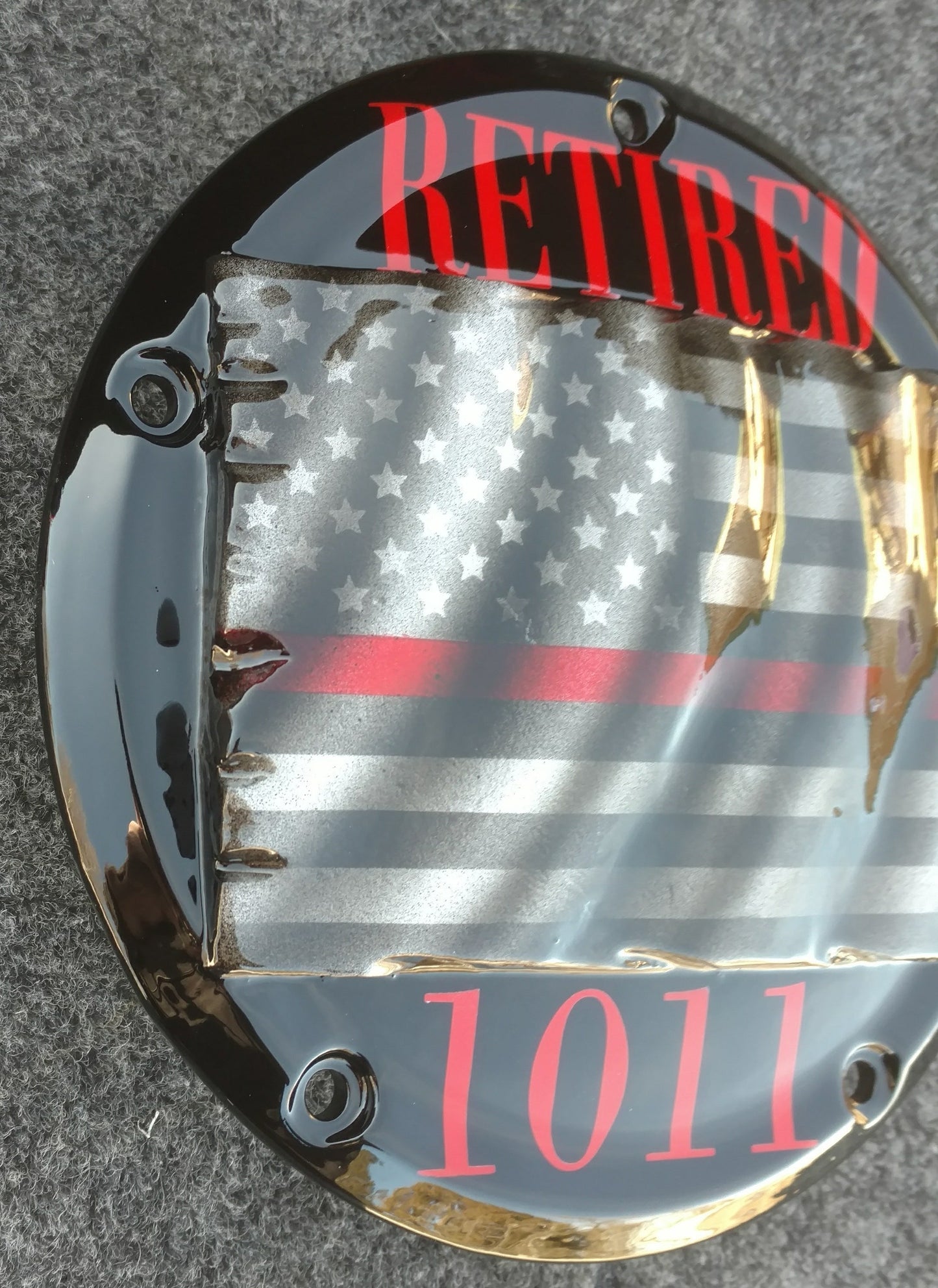 Retired firefighter themed derby cover